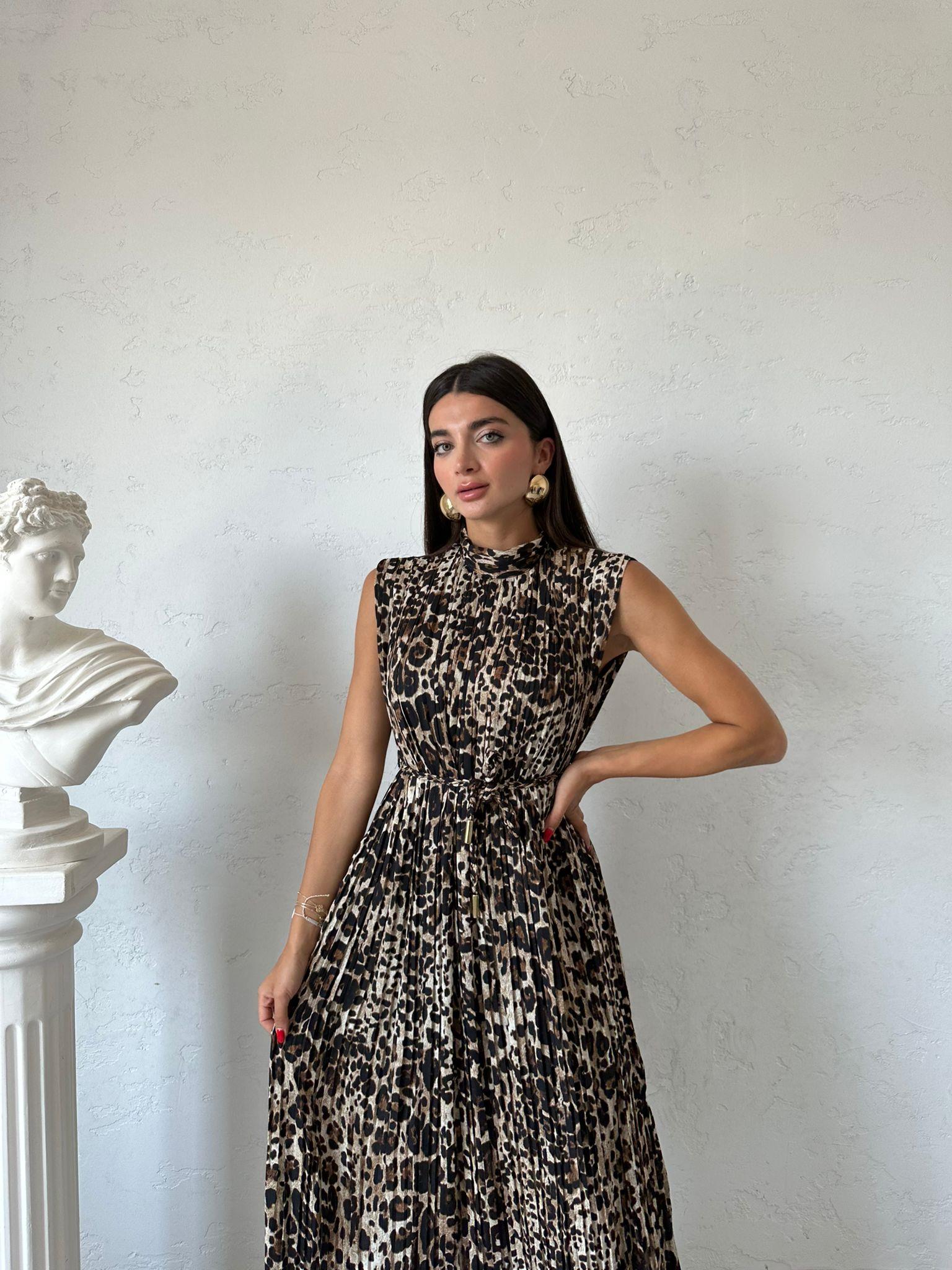 Leopar Desenli Piliseli Lissa Elbise