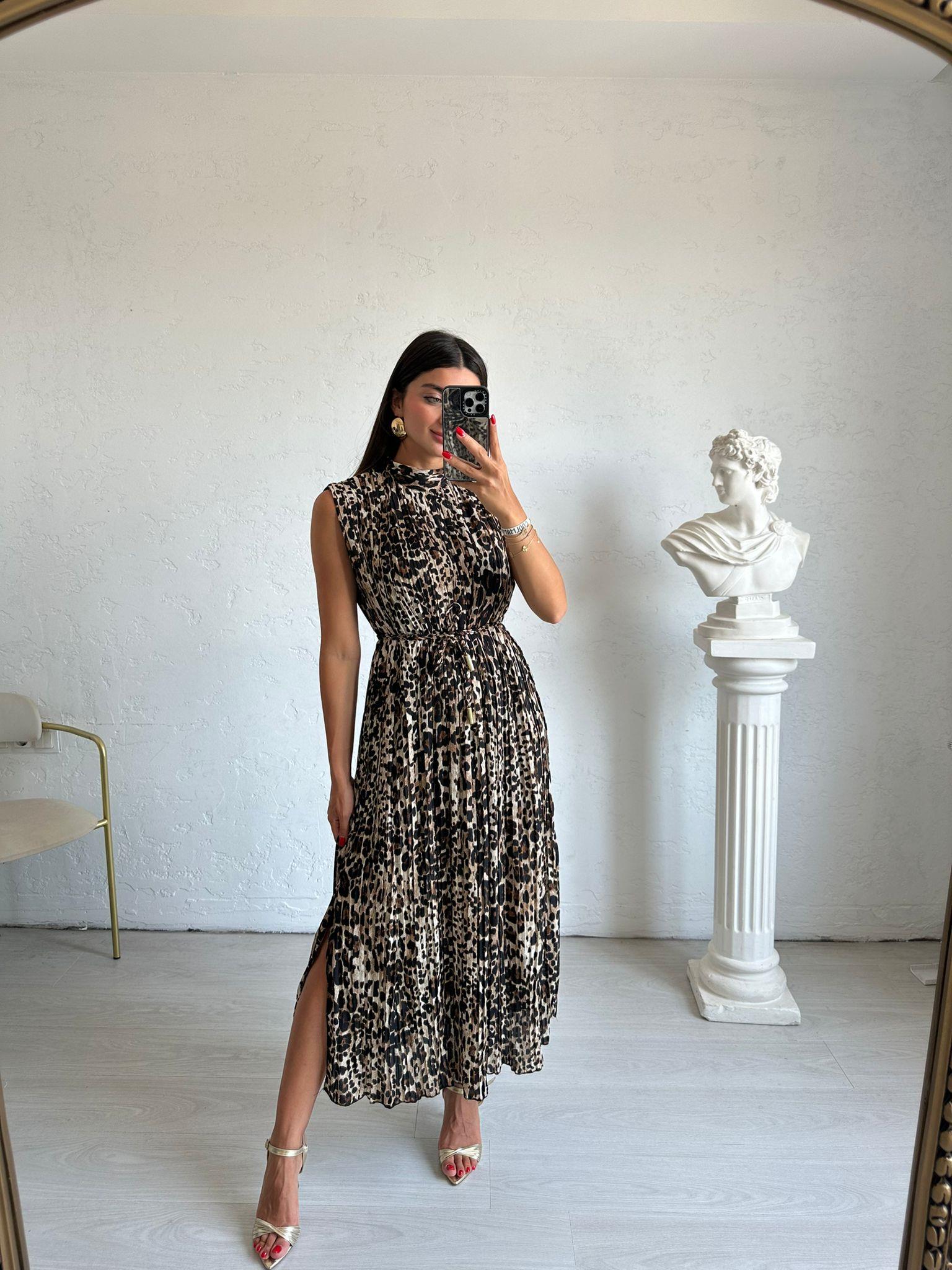 Leopar Desenli Piliseli Lissa Elbise