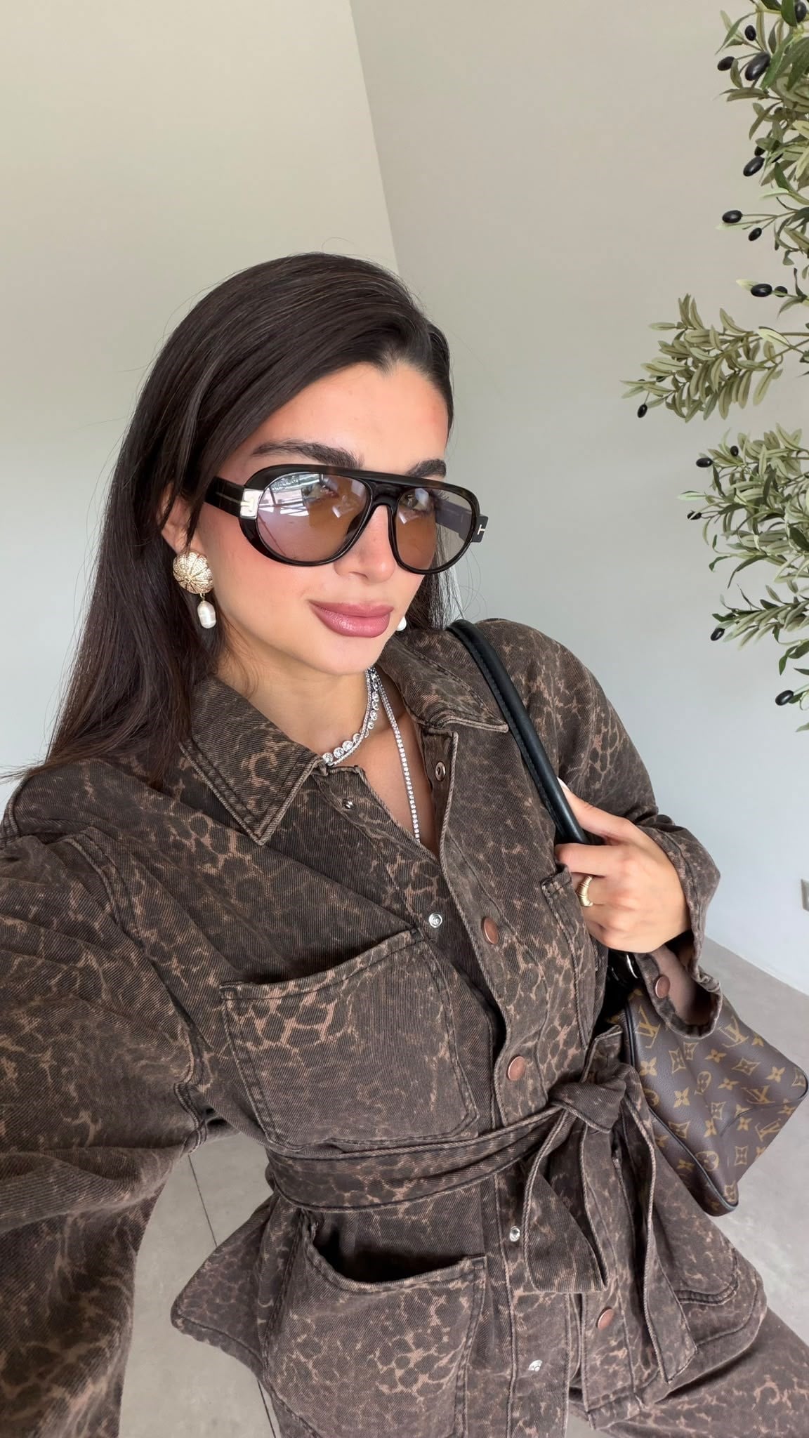 Leopar Kuşaklı Denim Takım