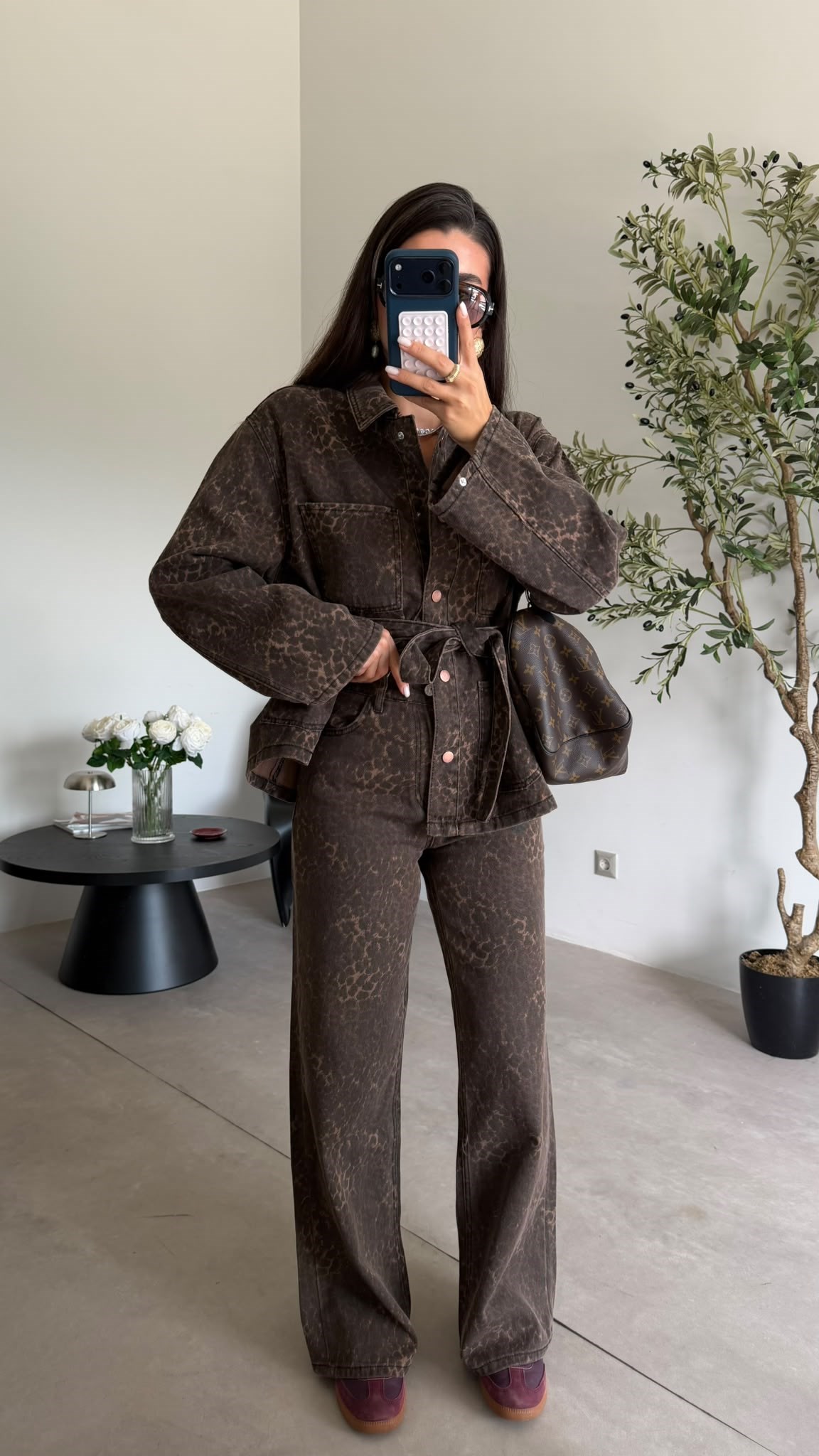 Leopar Kuşaklı Denim Takım