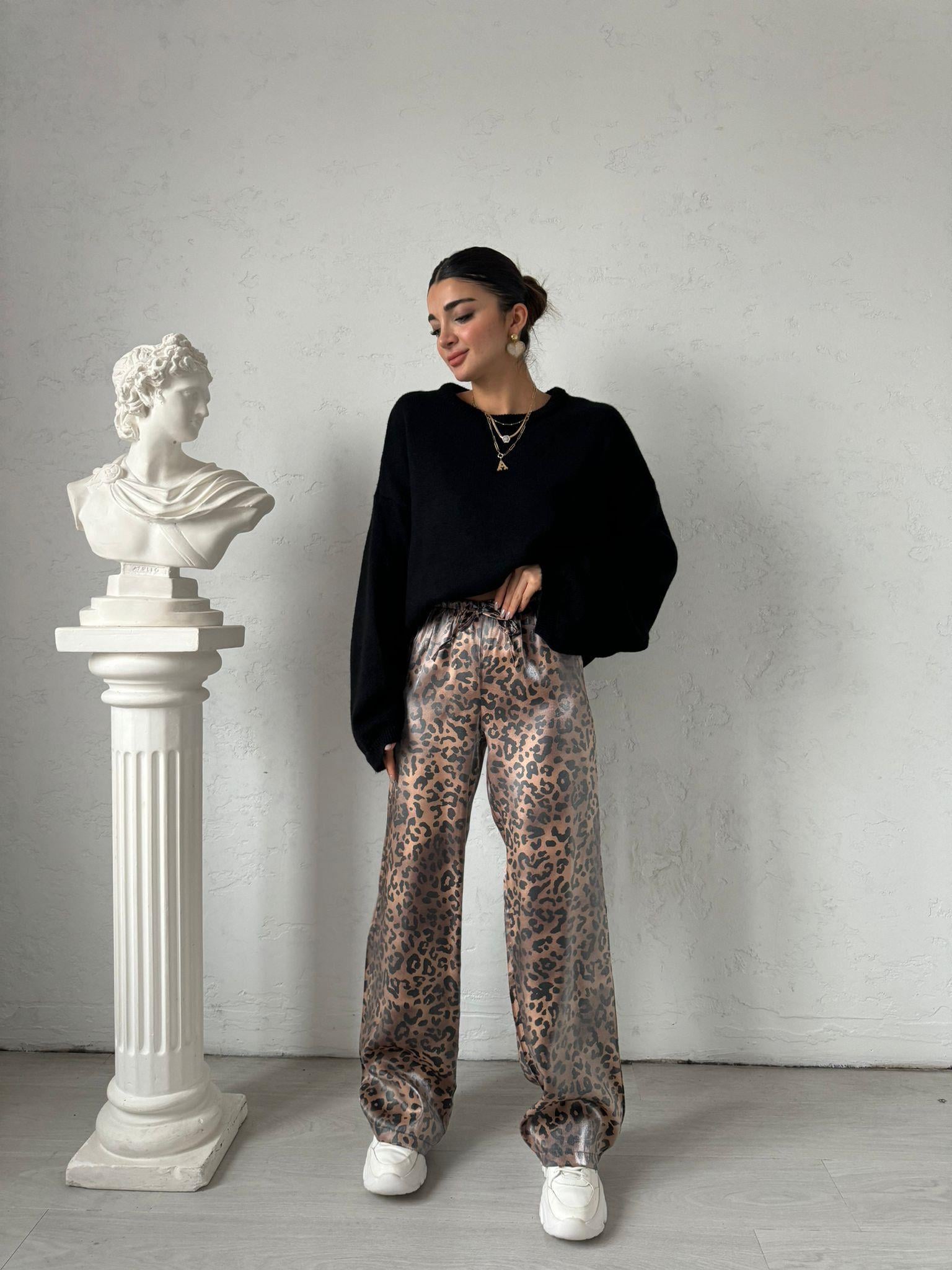 Leopar Parlak Pantolon