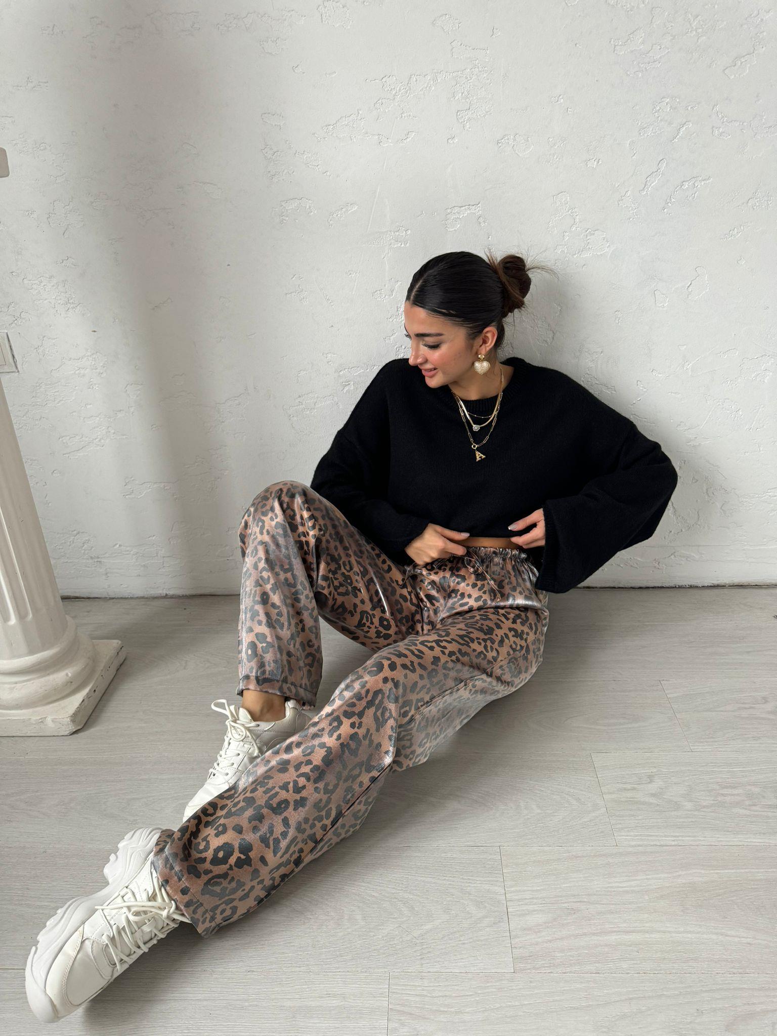 Leopar Parlak Pantolon