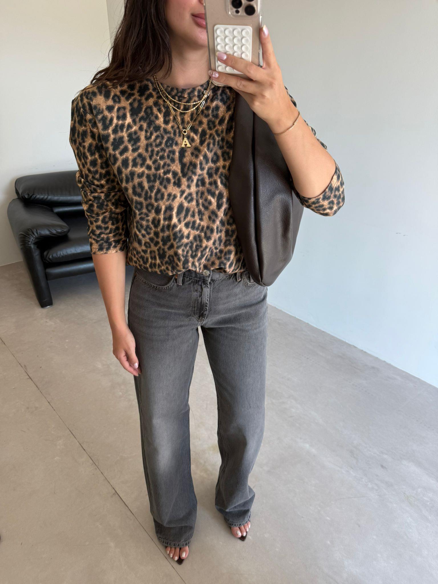 Leopar Uzun Kollu Basic Bluz