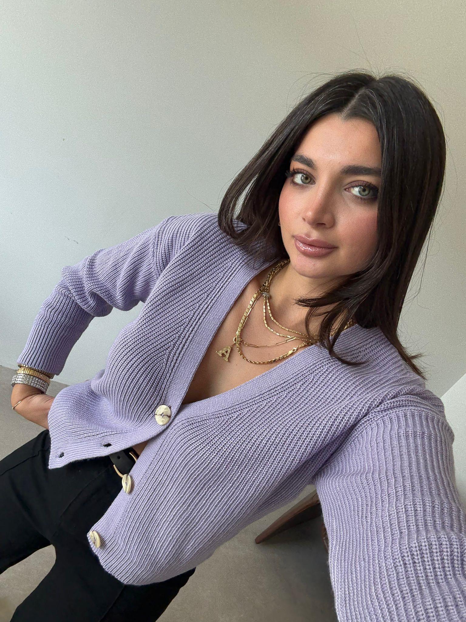 Lila Üç Düğmeli Basic Hırka