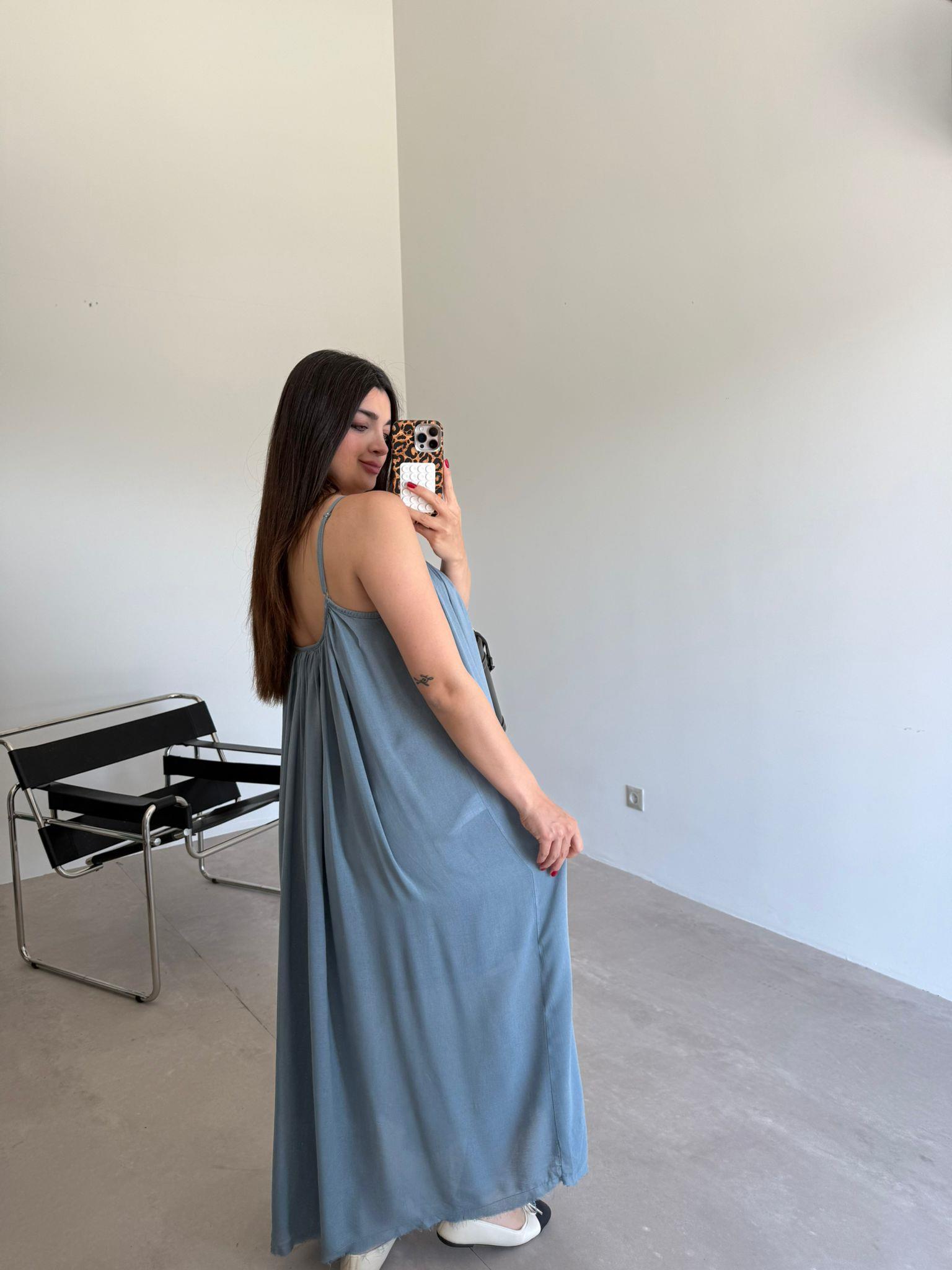 Mavi Askılı Shay Elbise