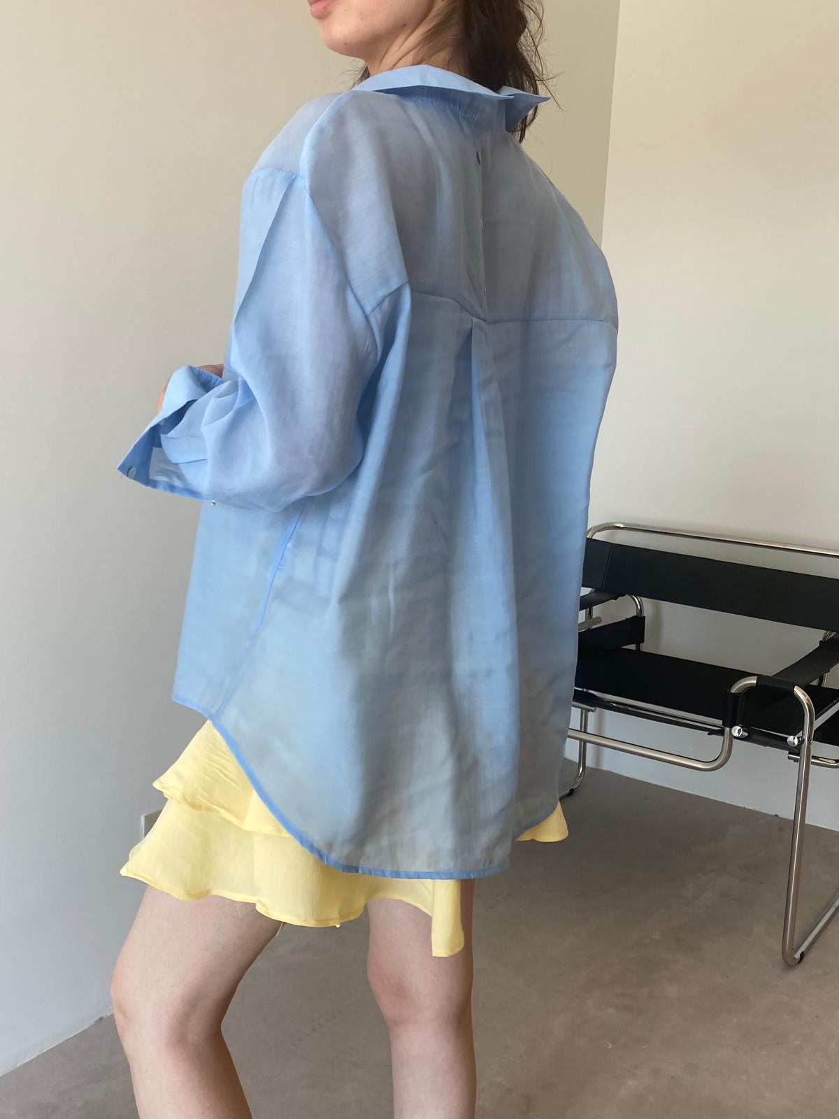 Mavi Düğme Detaylı Cepli gömlek