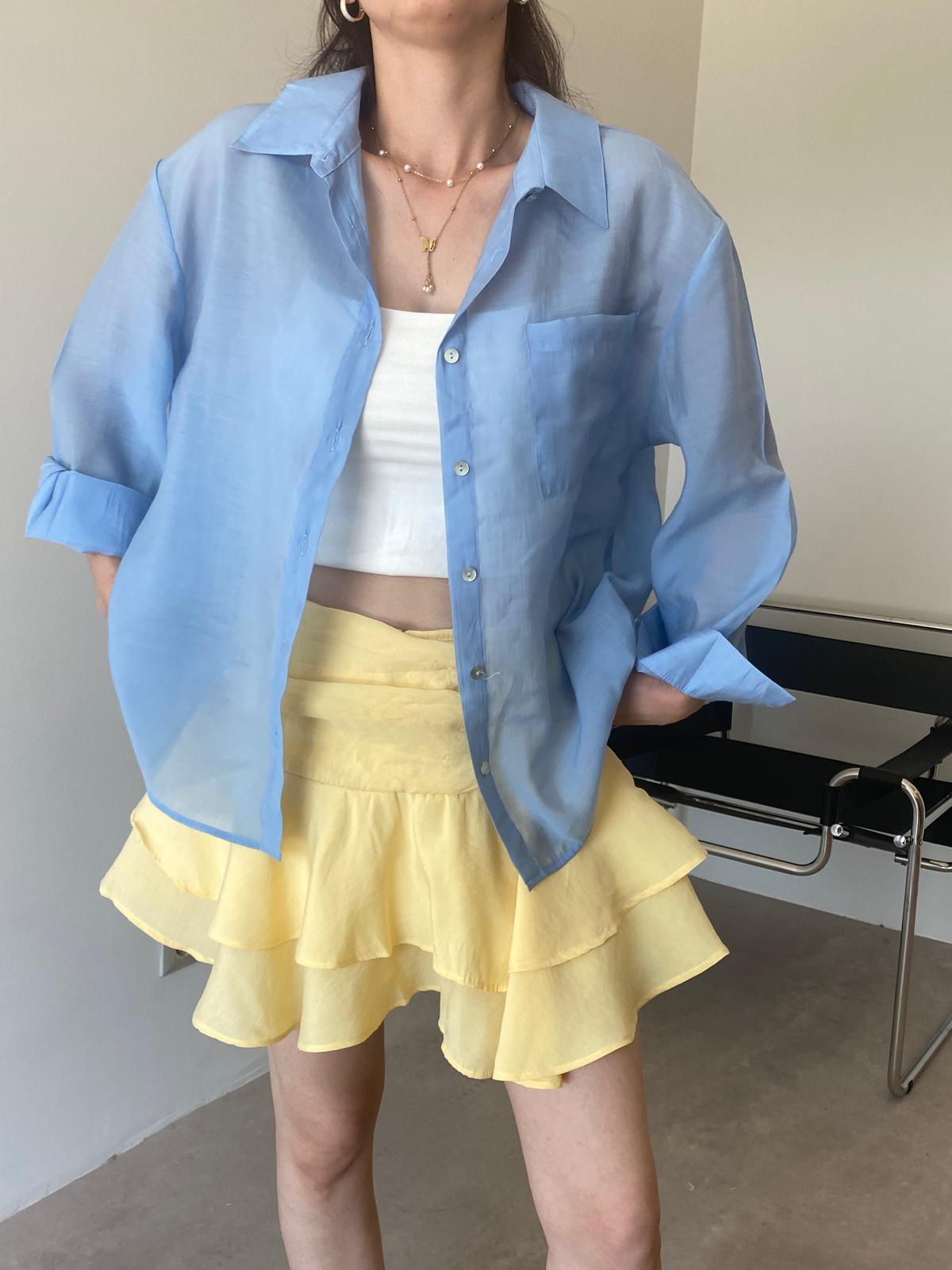 Mavi Düğme Detaylı Cepli gömlek