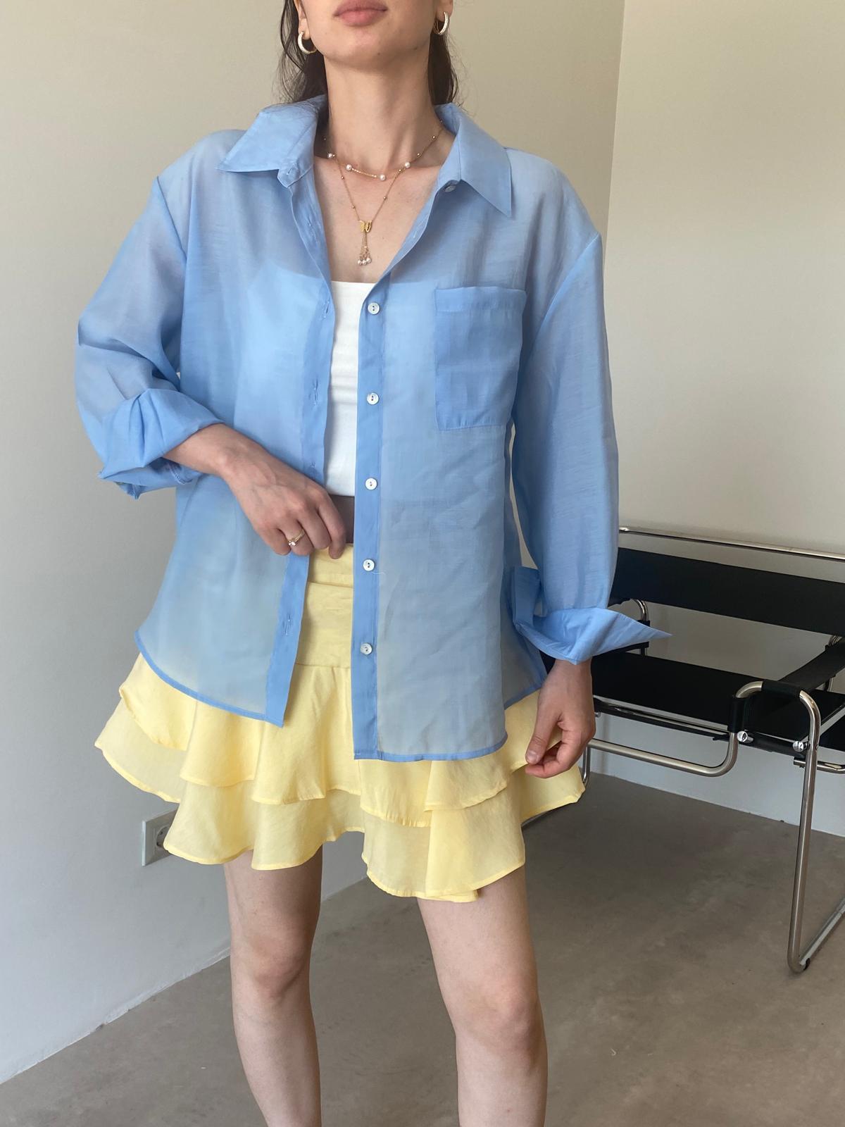 Mavi Düğme Detaylı Cepli gömlek