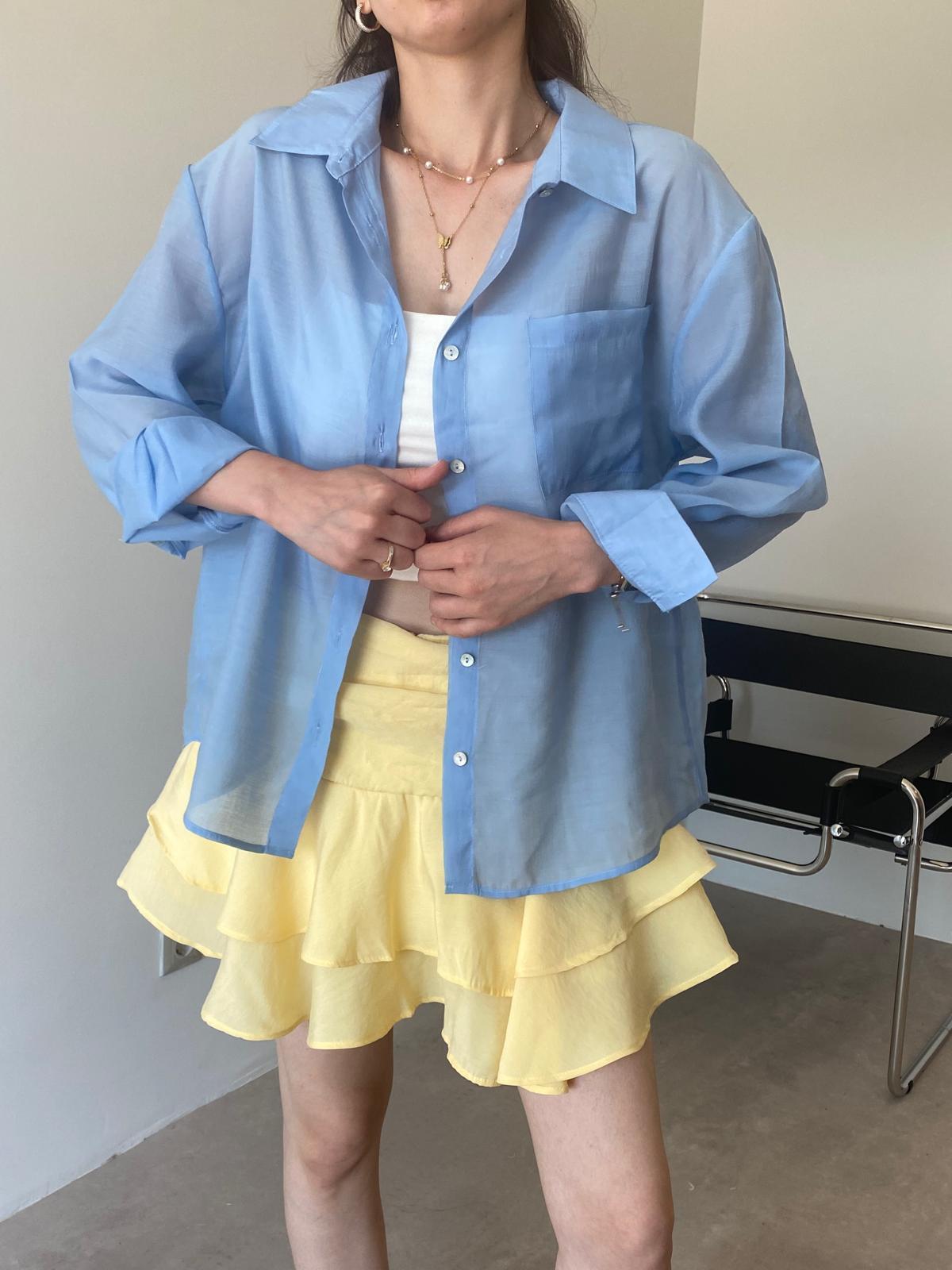 Mavi Düğme Detaylı Cepli gömlek