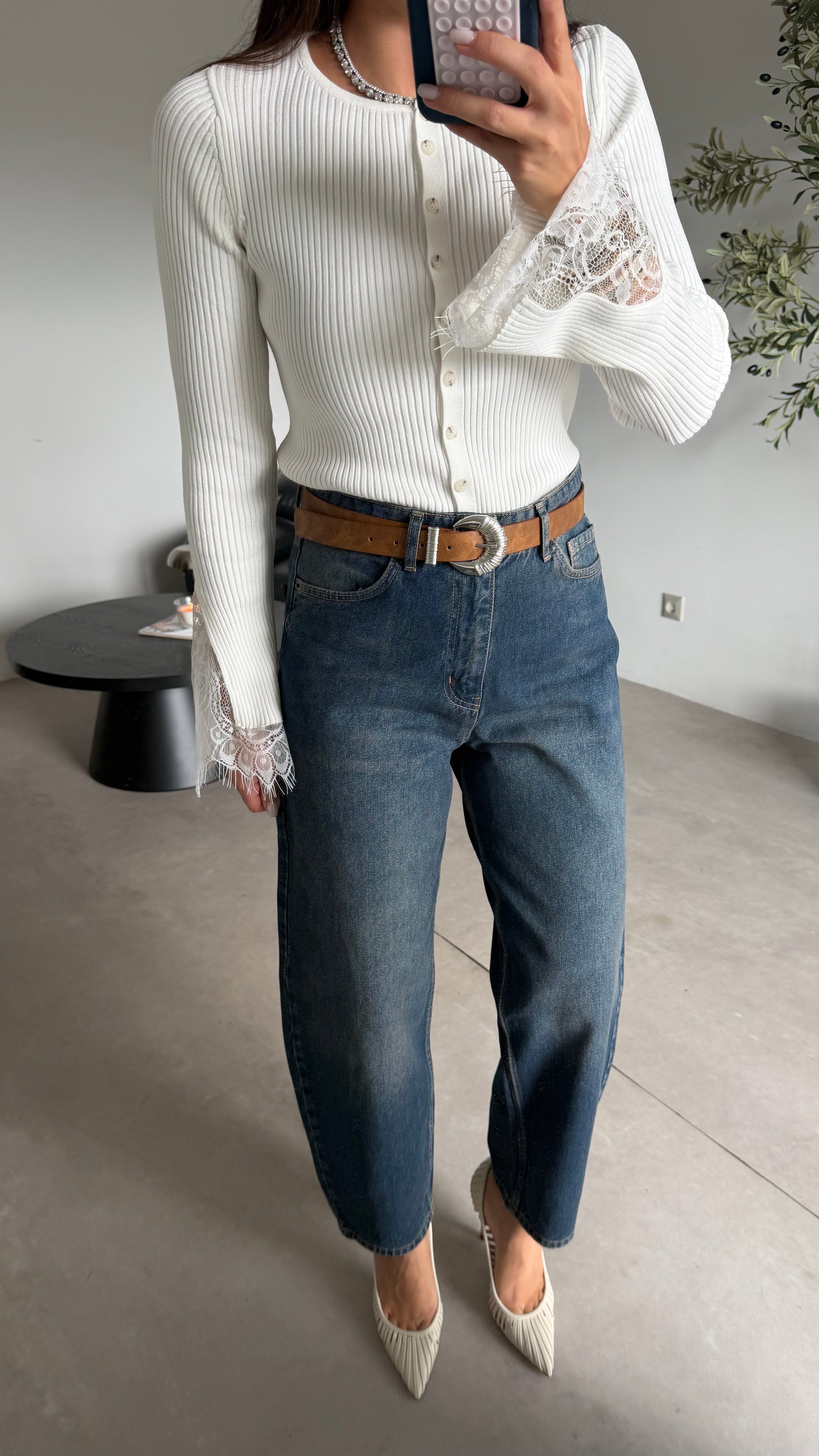 Mavi Elis Eskitme Mom Jean
