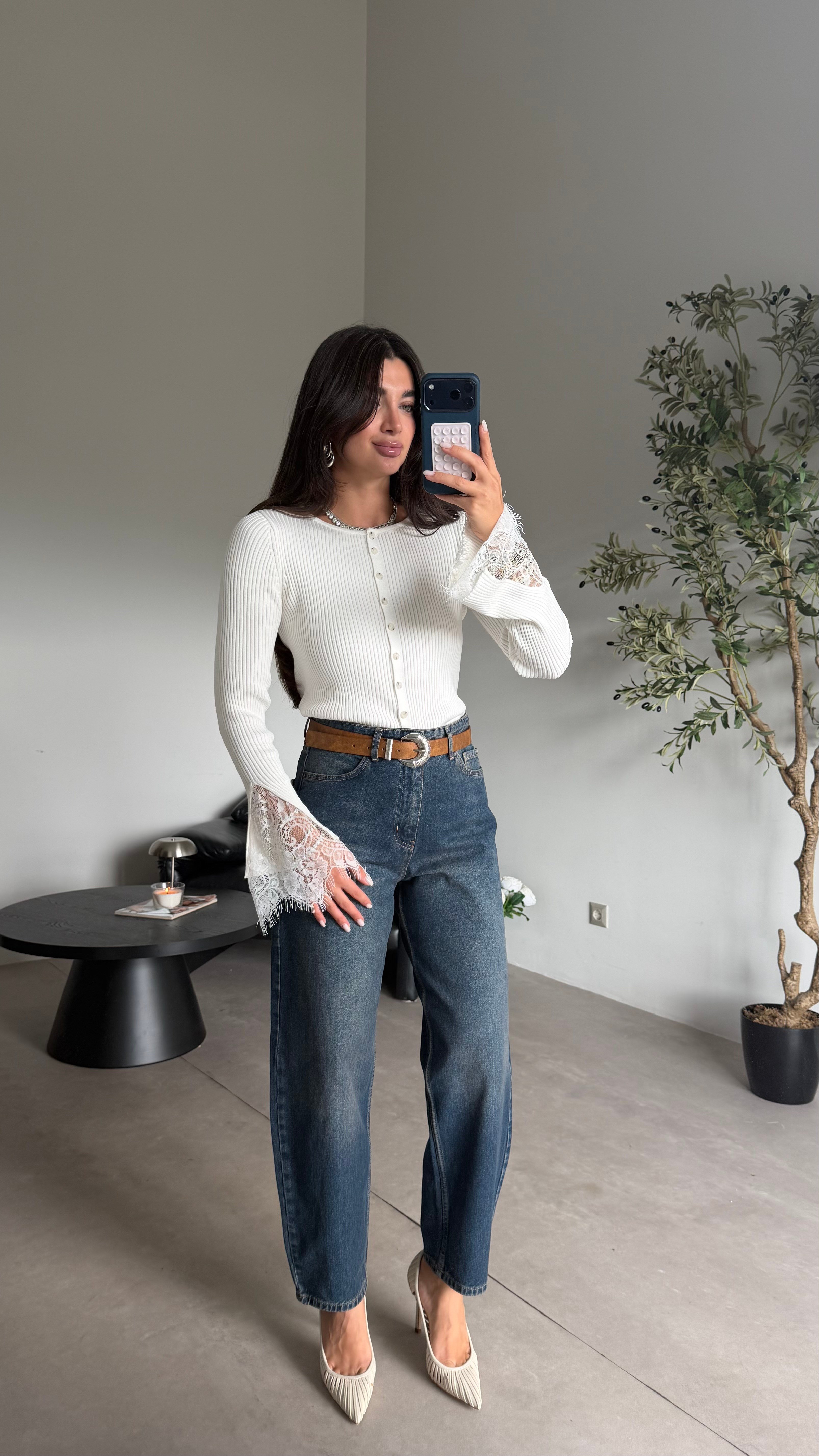 Mavi Elis Eskitme Mom Jean
