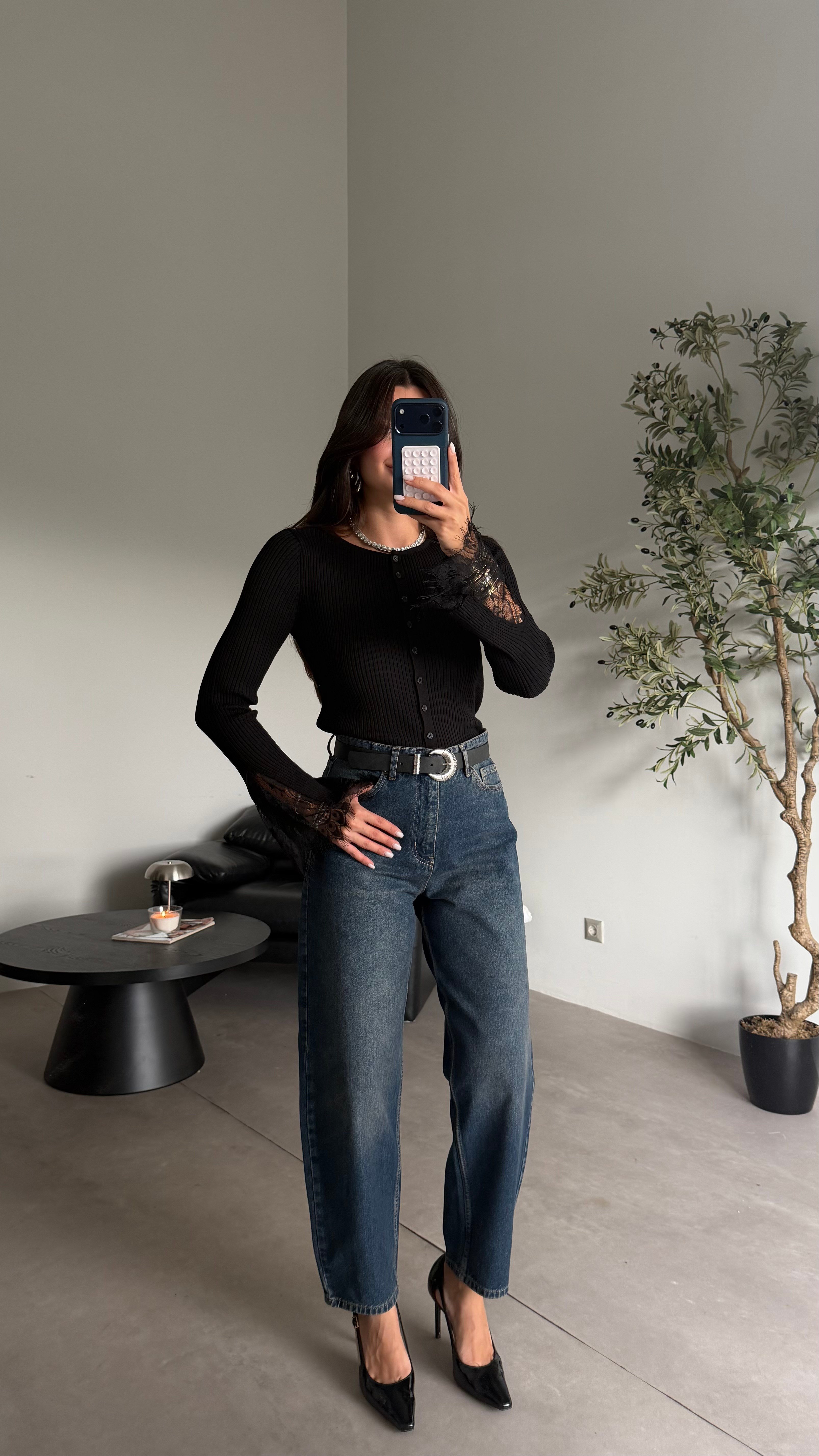 Mavi Elis Eskitme Mom Jean