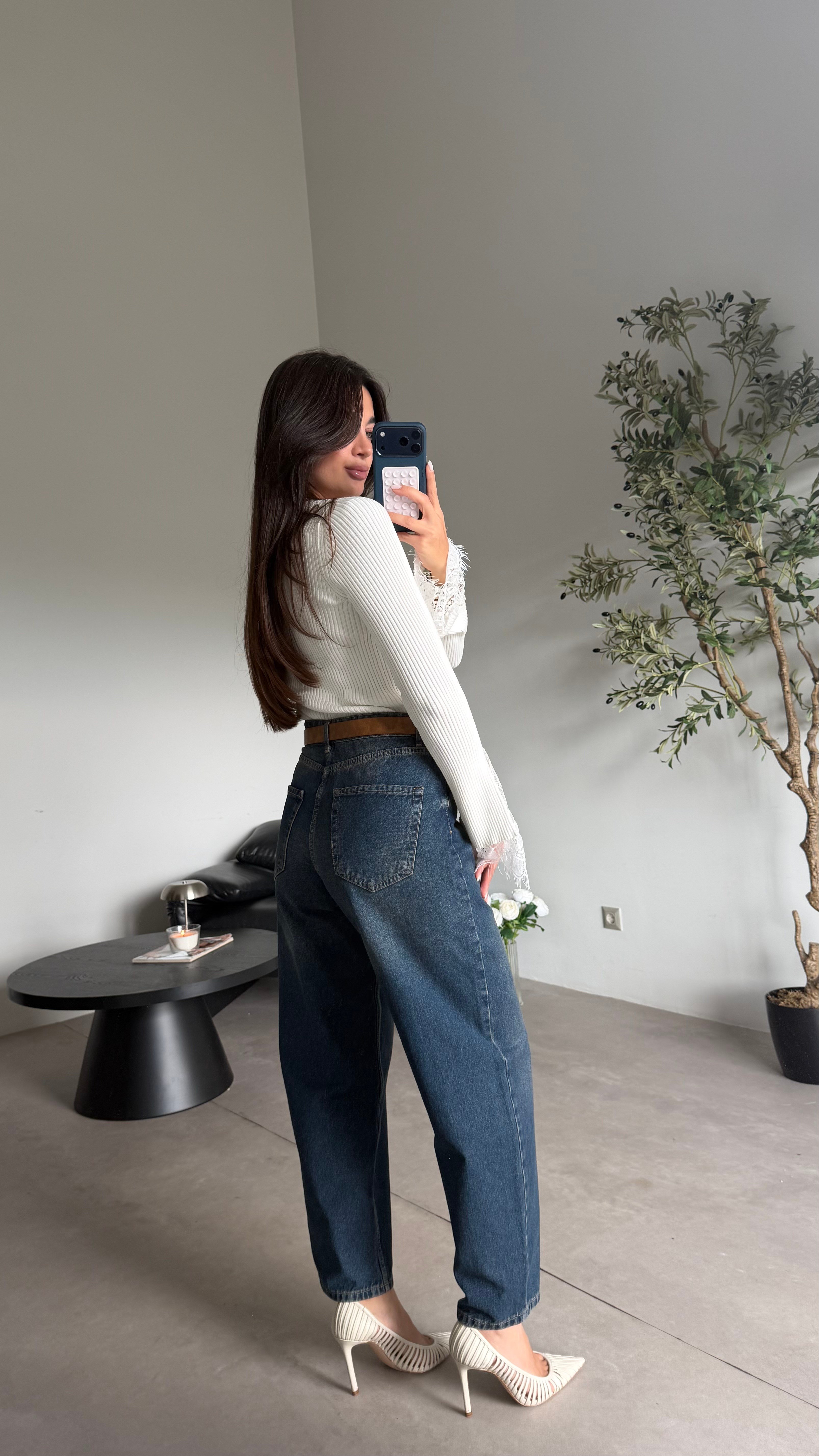 Mavi Elis Eskitme Mom Jean