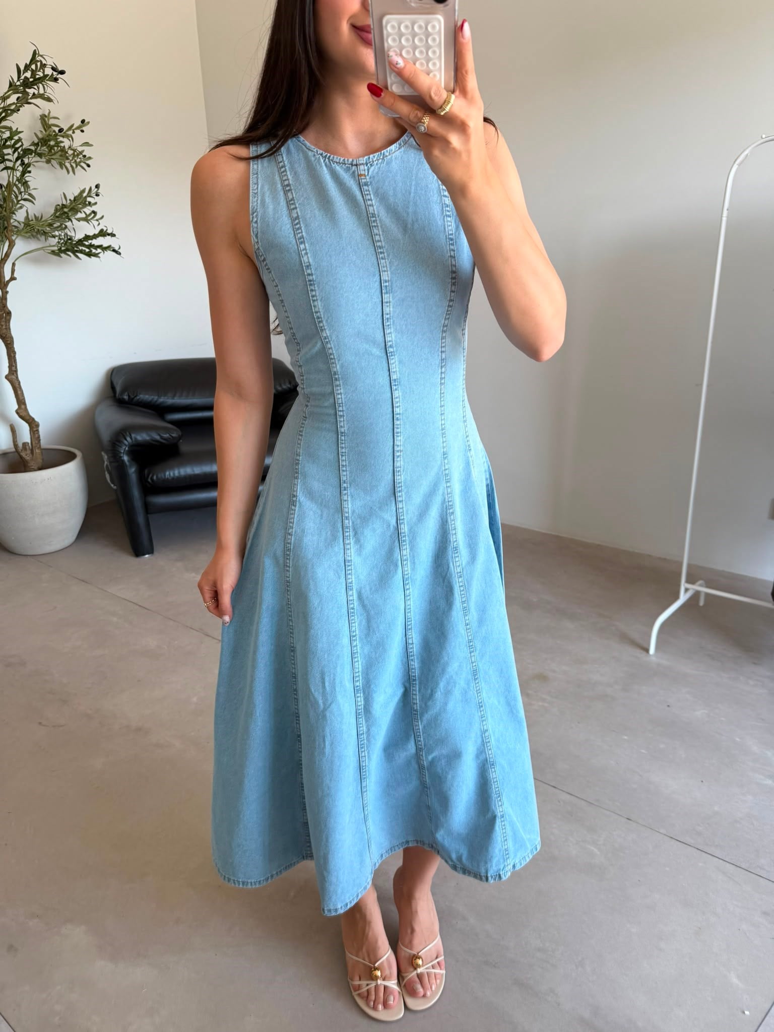 Mavi Kloş Denim Elbise