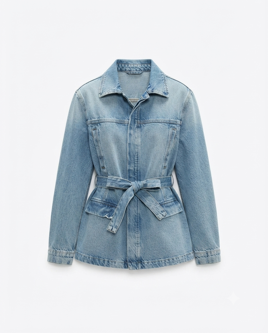 Mavi Kuşaklı Denim Ceket