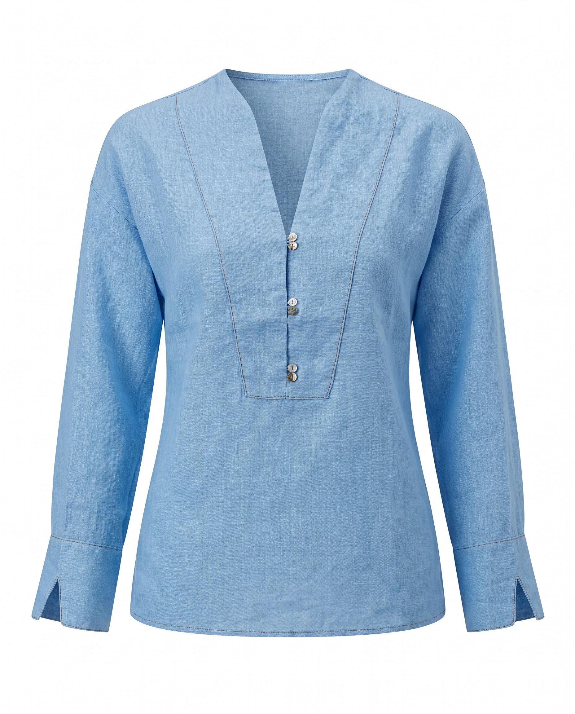 Mavi Önü Düğmeli Oversize Bluz