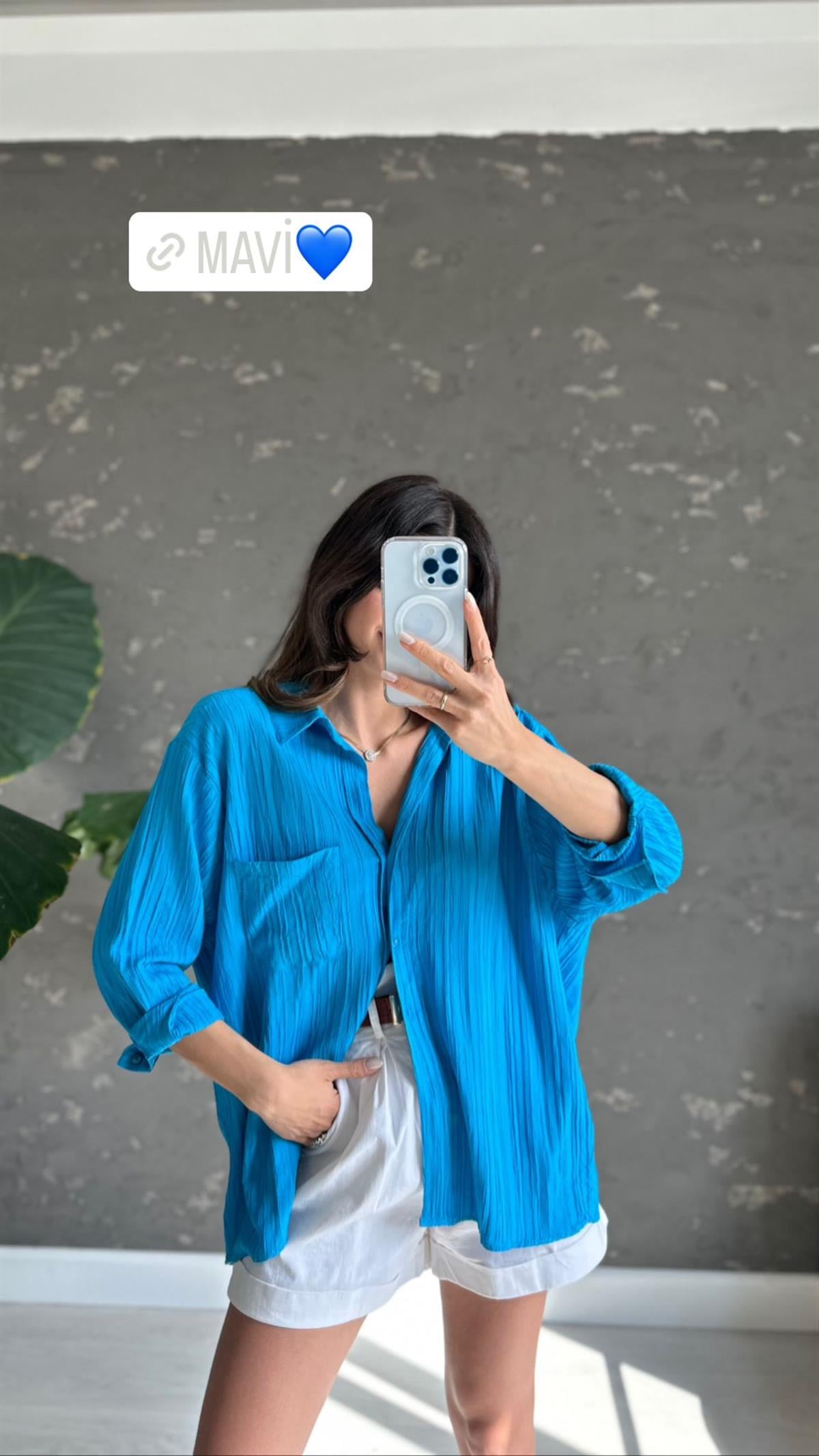 Mavi Oversize Niss Gömlek