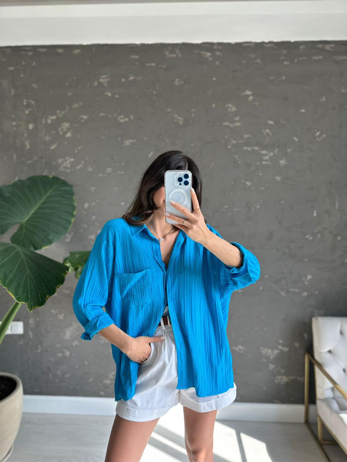 Mavi Oversize Niss Gömlek