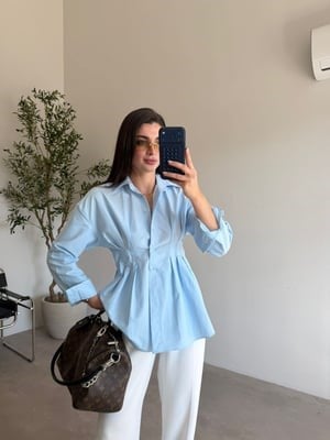 Mavi Pens Detaylı Pileli Gömlek
