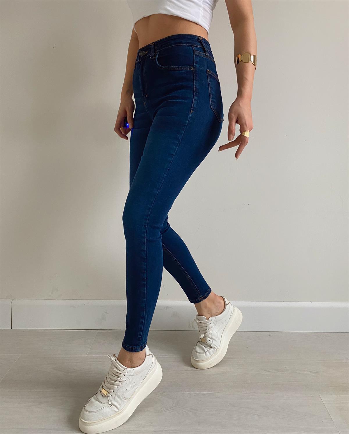 Mavi Taşlanmış Big Size Skinny Jean