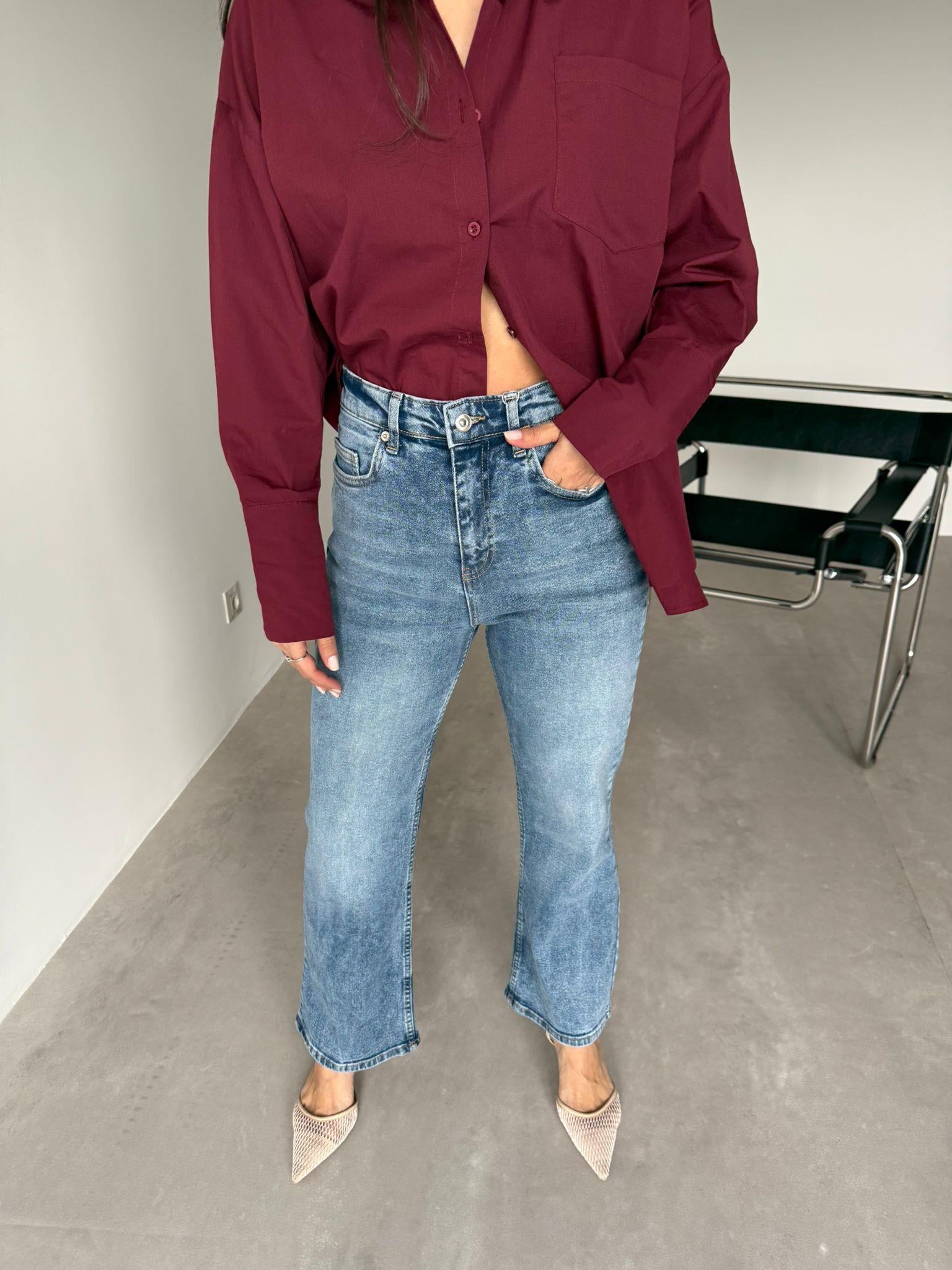 Mavi Taşlanmış Flare Jean