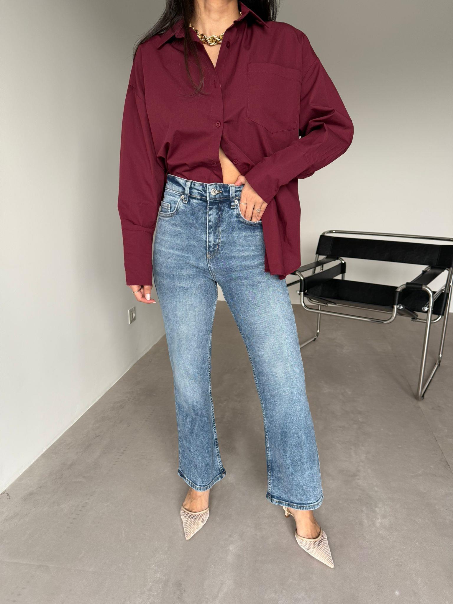 Mavi Taşlanmış Flare Jean