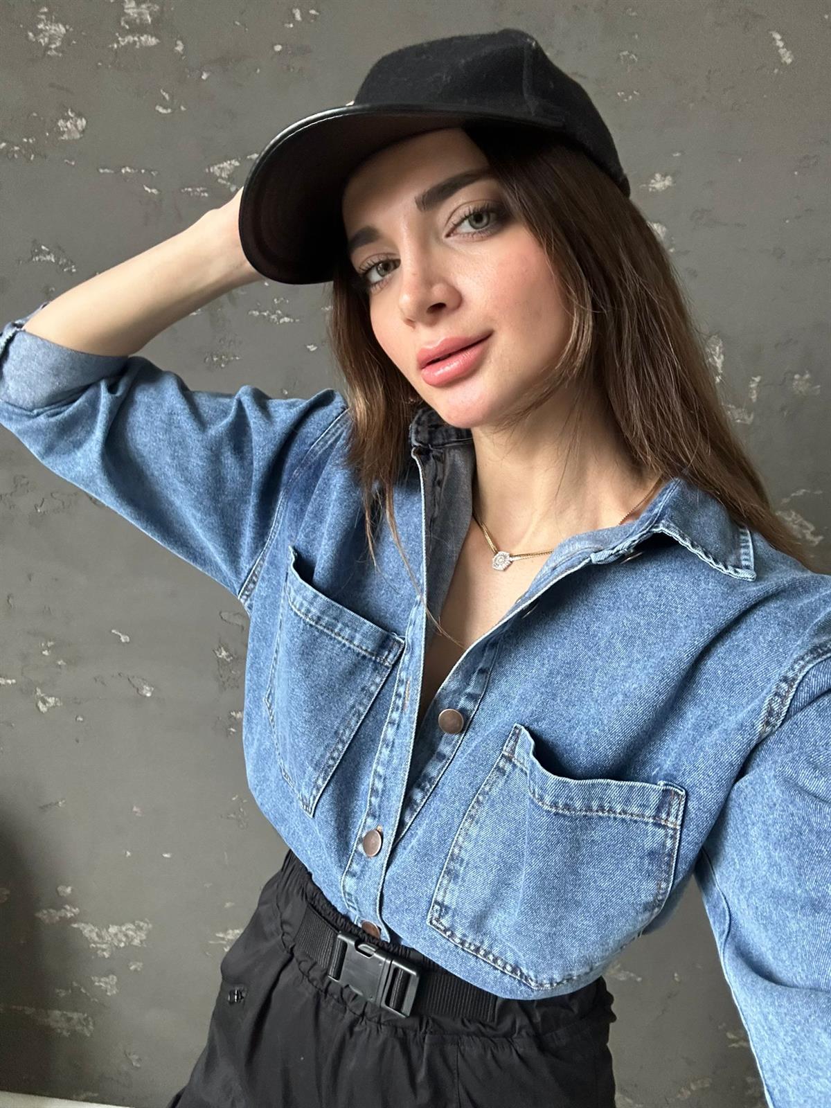 Mavi Taşlanmış Kot Gömlek