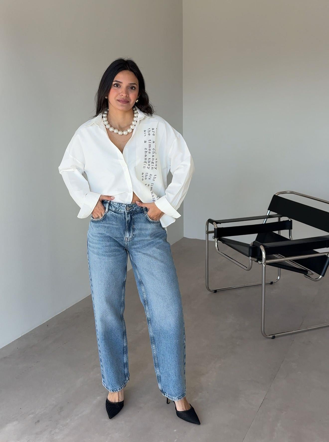 Mavi Taşlanmış Orj Marka Mom Jean