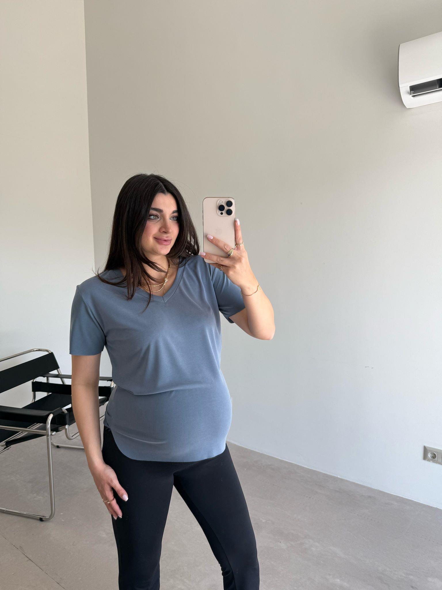 Mavi V Yaka Modal Tişört