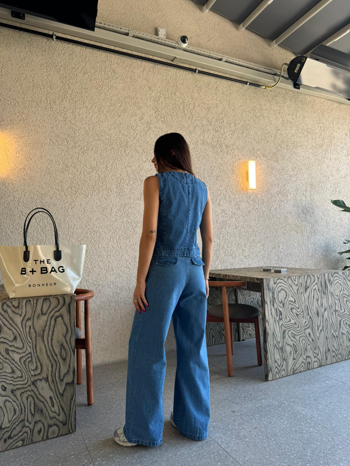 Mavi Yelekli Denim Takım