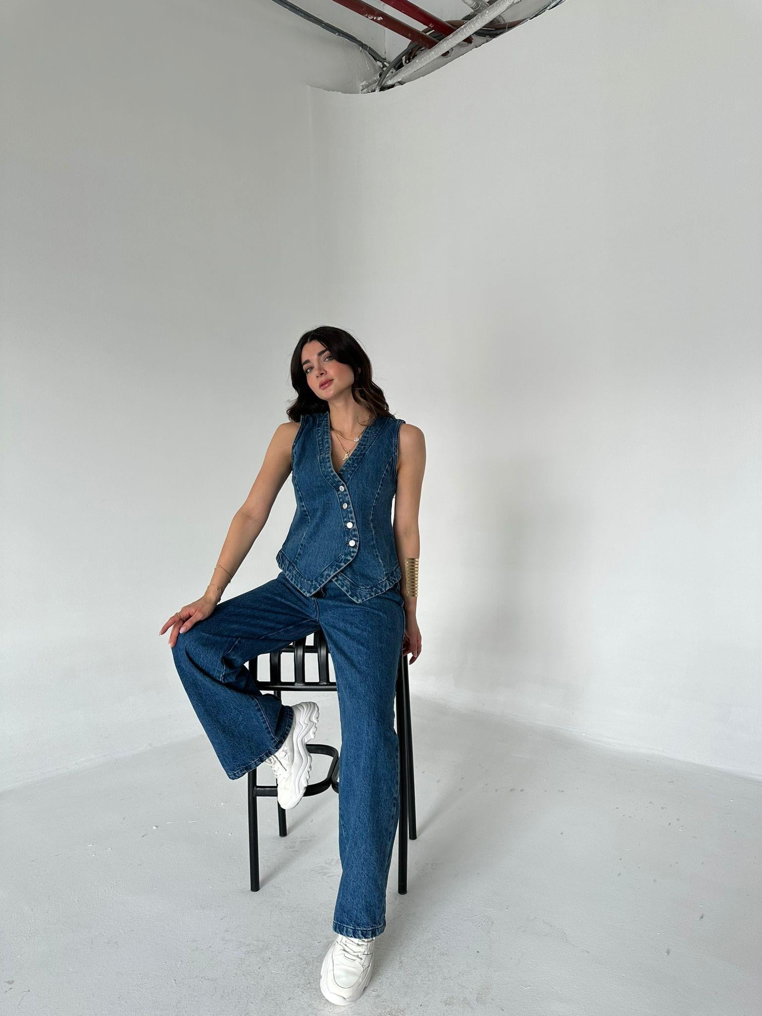 Mavi Yelekli Denim Takım