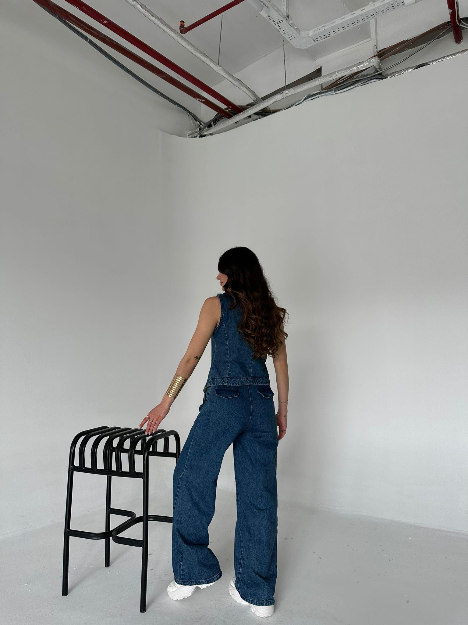 Mavi Yelekli Denim Takım