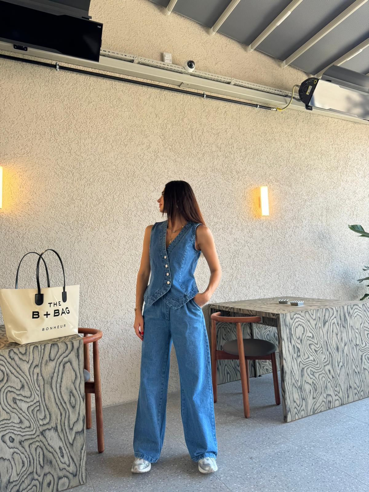 Mavi Yelekli Denim Takım