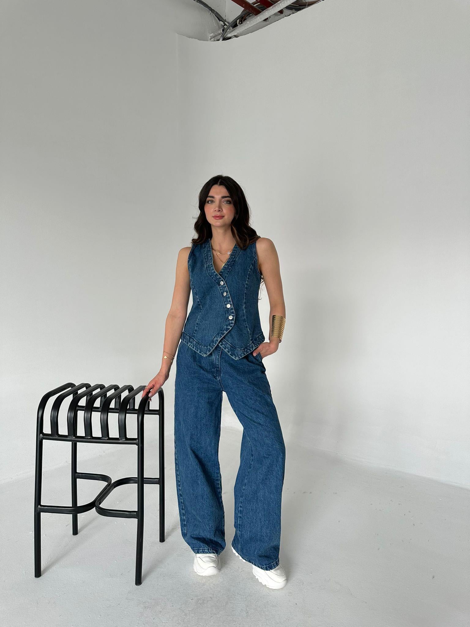 Mavi Yelekli Denim Takım