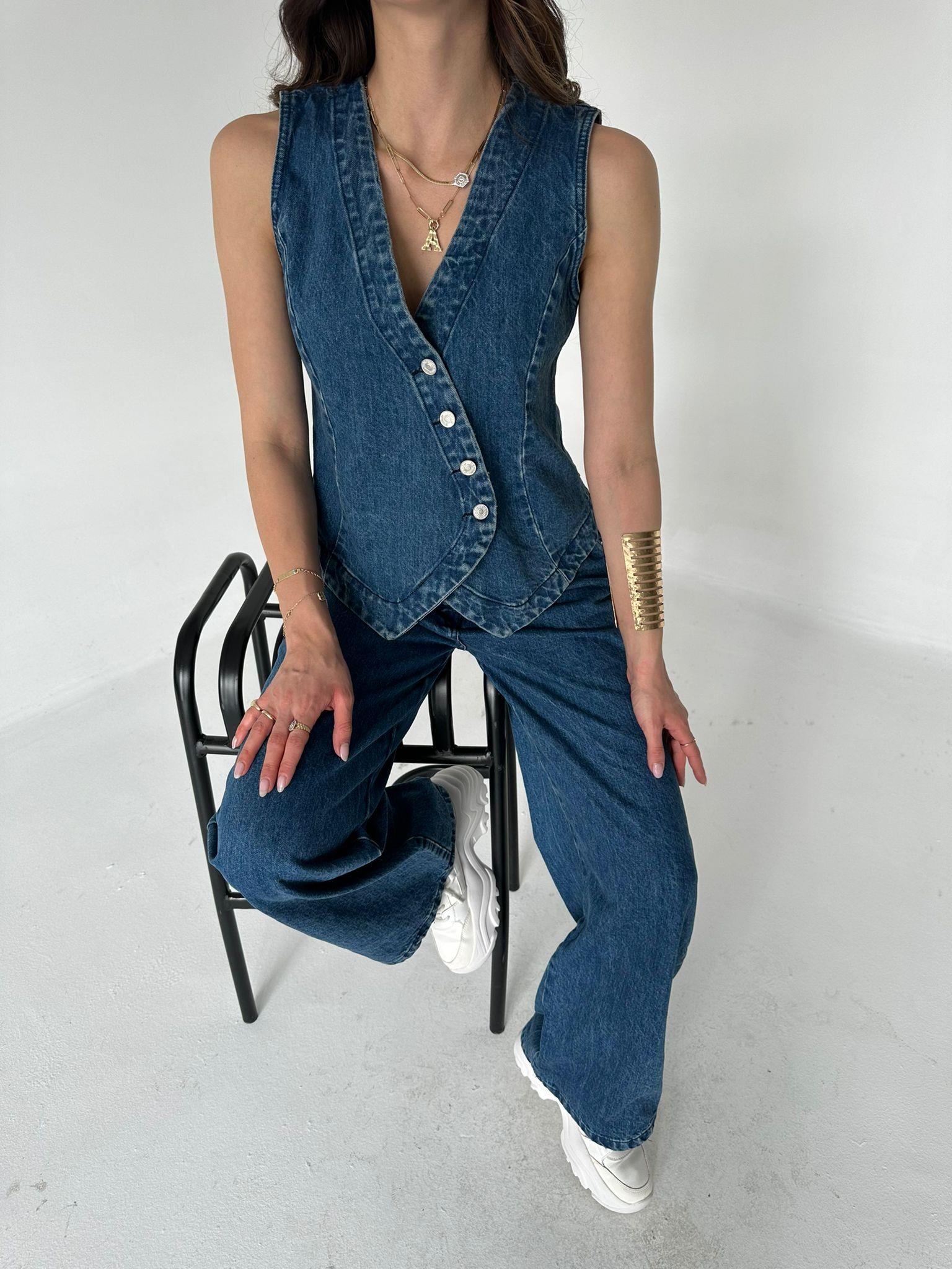 Mavi Yelekli Denim Takım