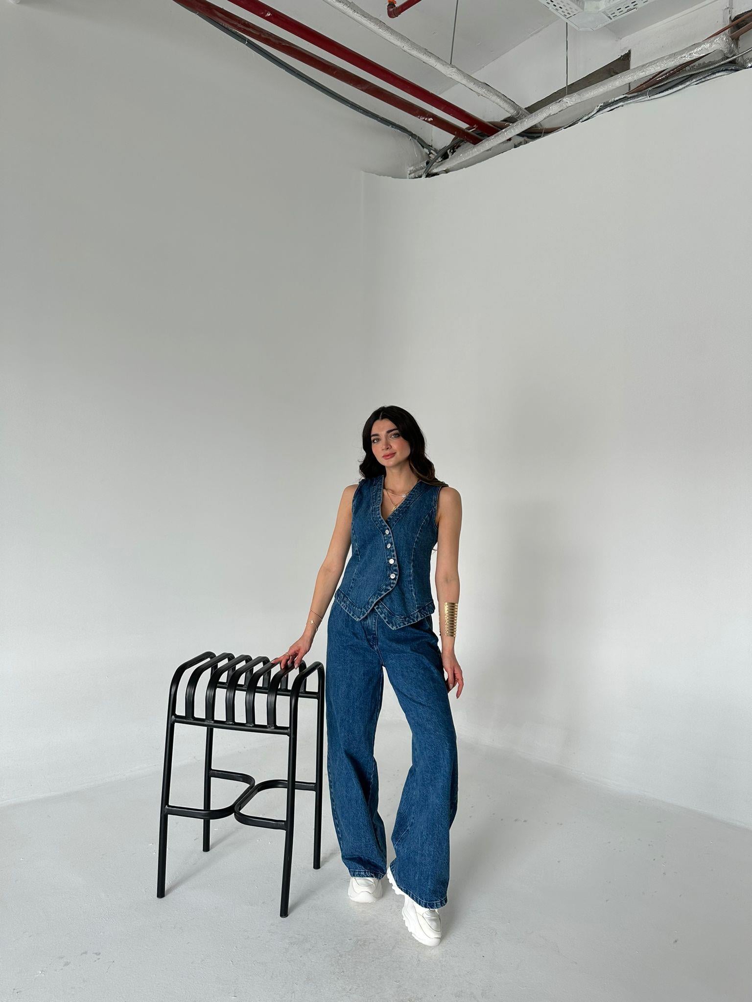 Mavi Yelekli Denim Takım