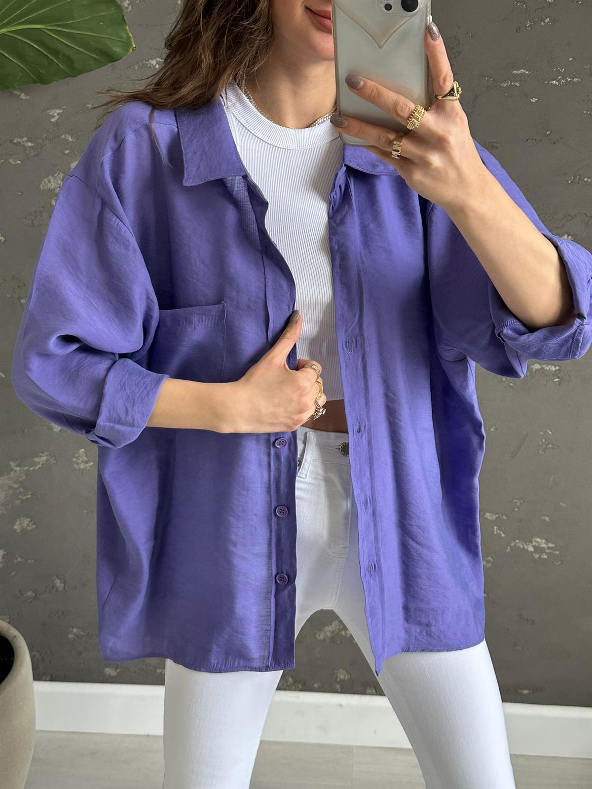 Mor Omzu Düşük Alice Gömlek