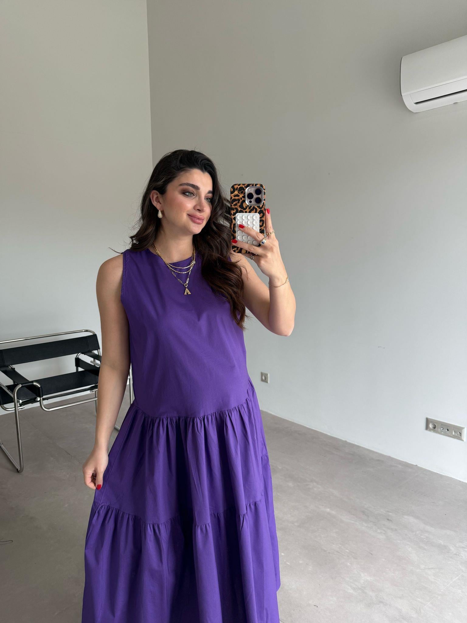 Mor Sıfır Kol Veronika Elbise