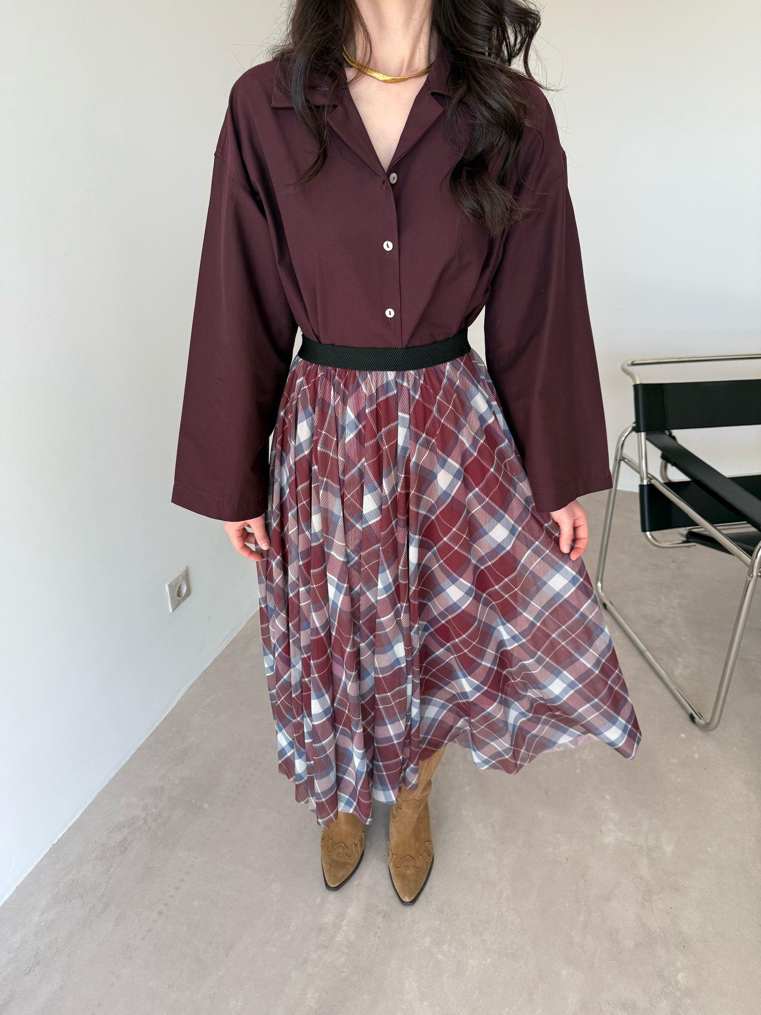 Mürdüm Dikiş Detaylı Oversize Gömlek