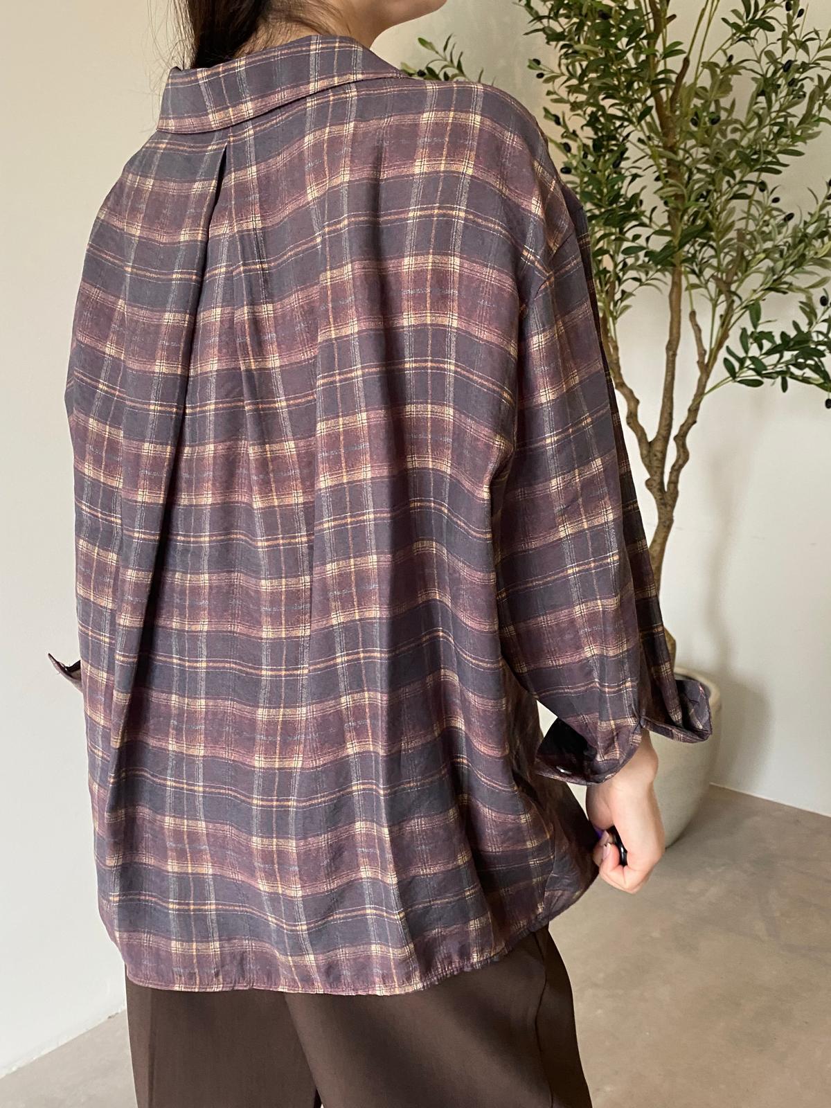 Mürdüm Ekose Oversize Gömlek