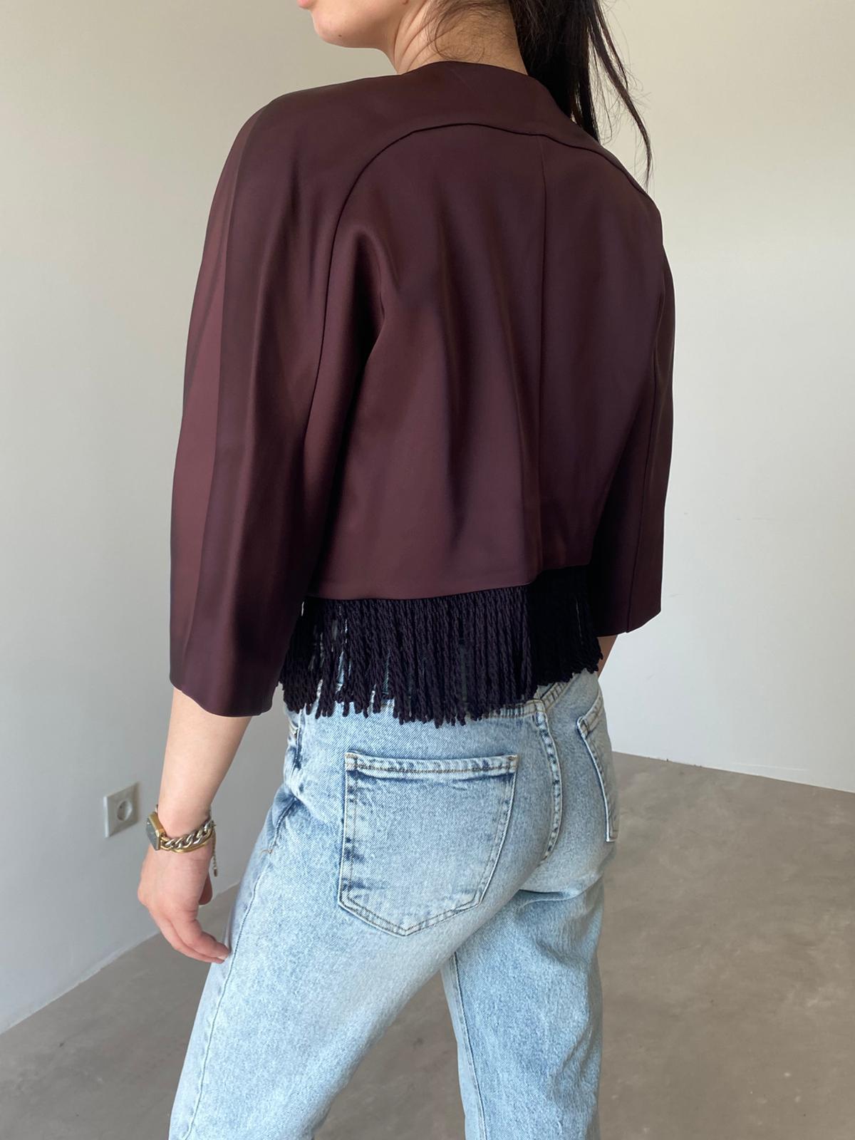 Mürdüm Püsküllü Crop Ceket 