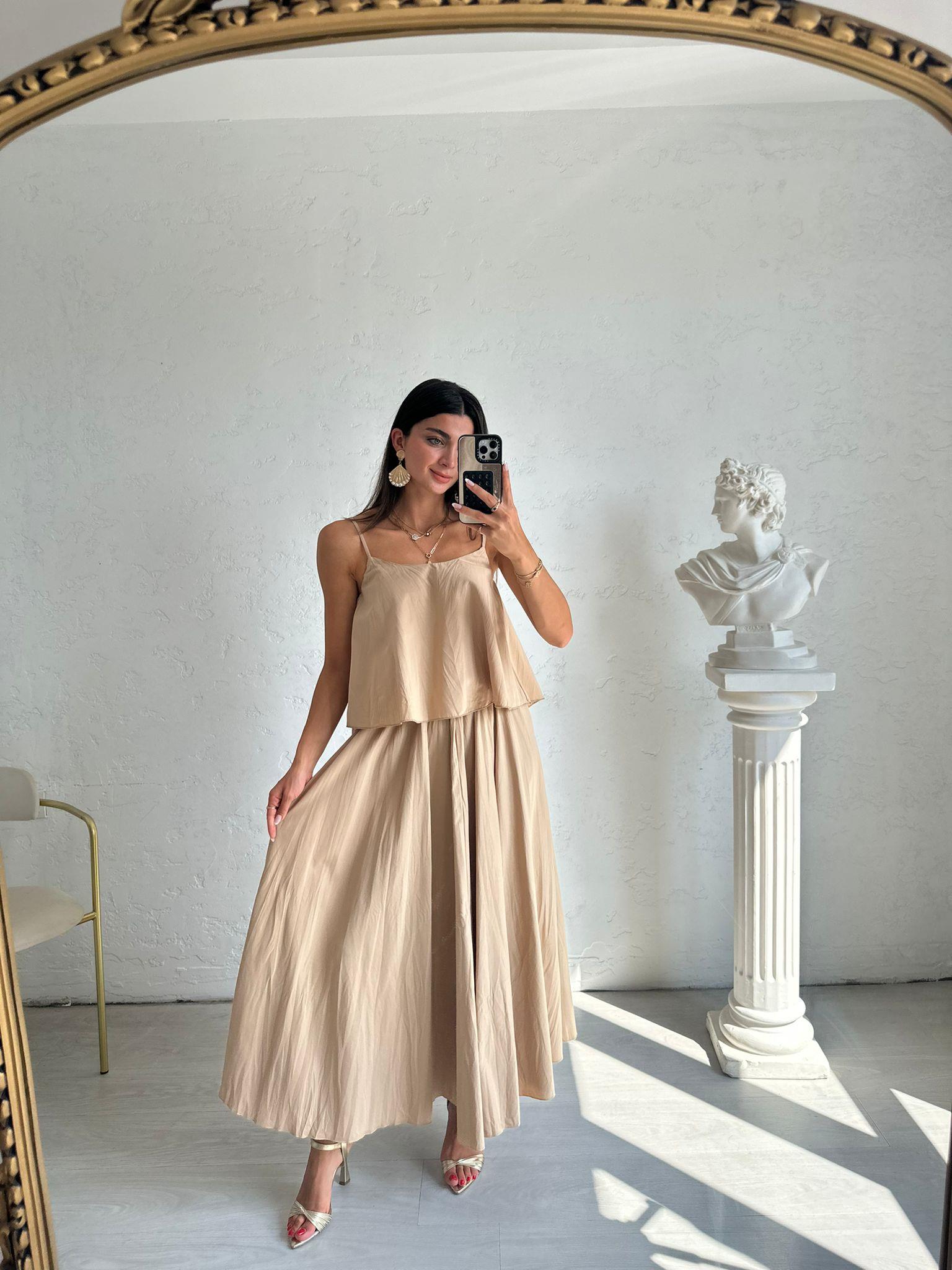 Nude Askılı Etekli Takım