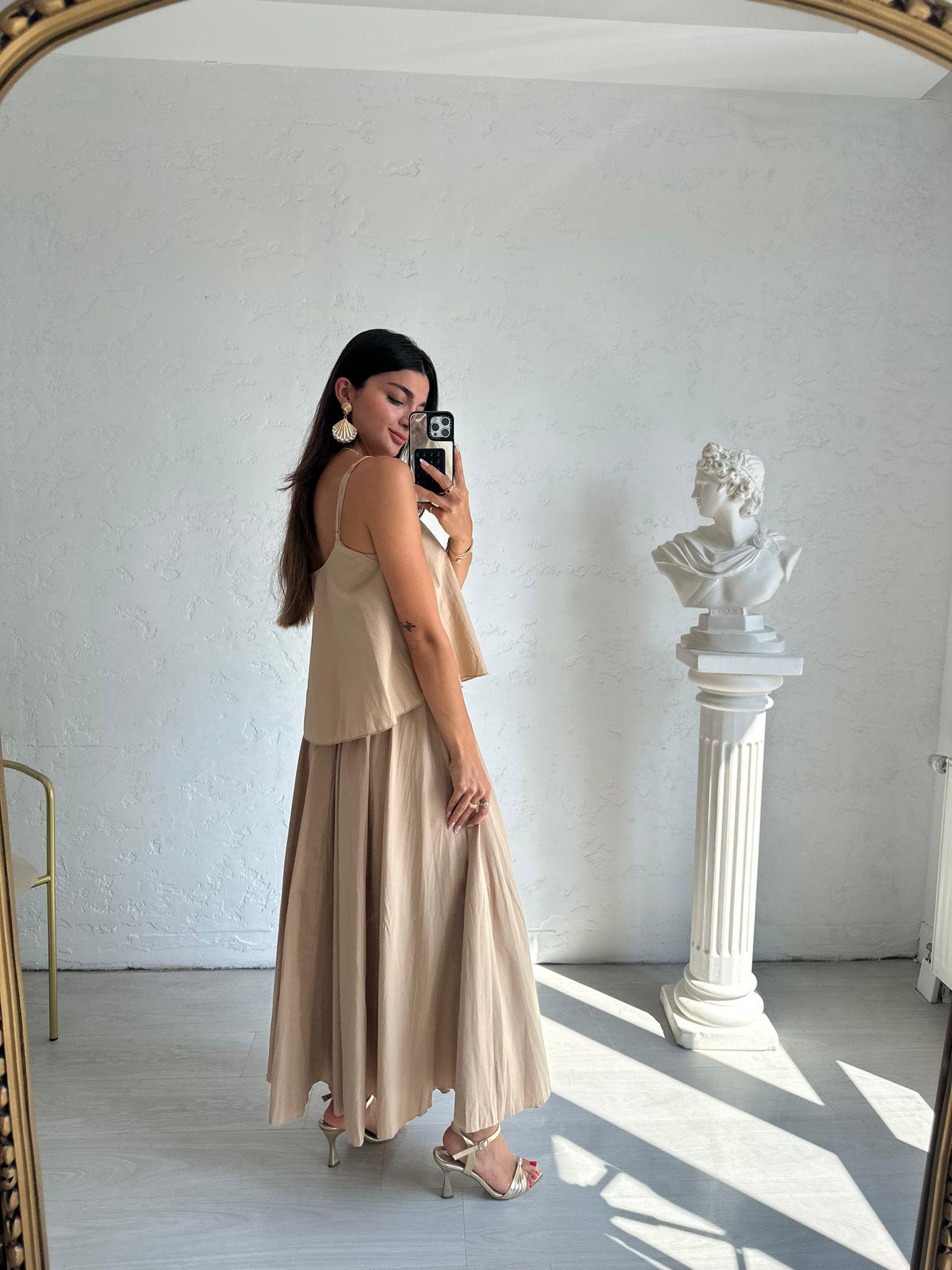 Nude Askılı Etekli Takım