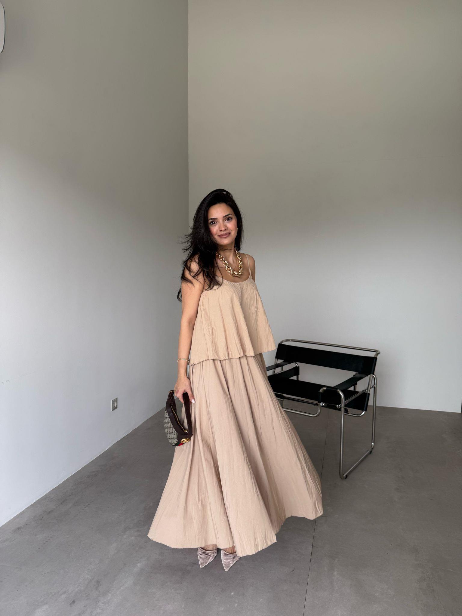 Nude Askılı Etekli Takım