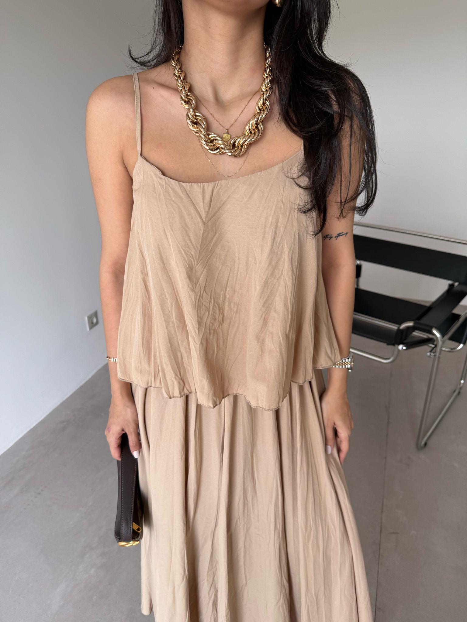 Nude Askılı Etekli Takım