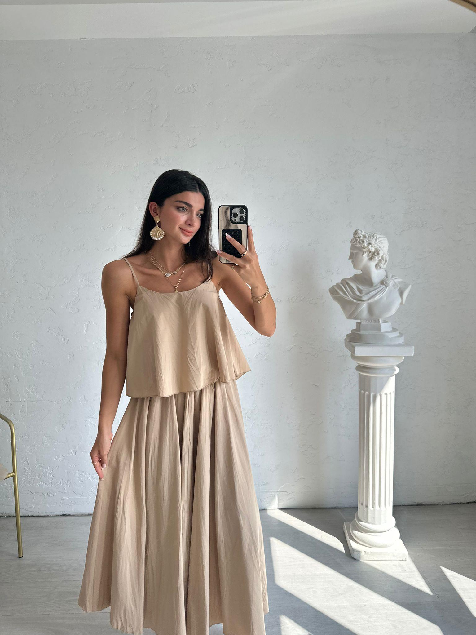 Nude Askılı Etekli Takım