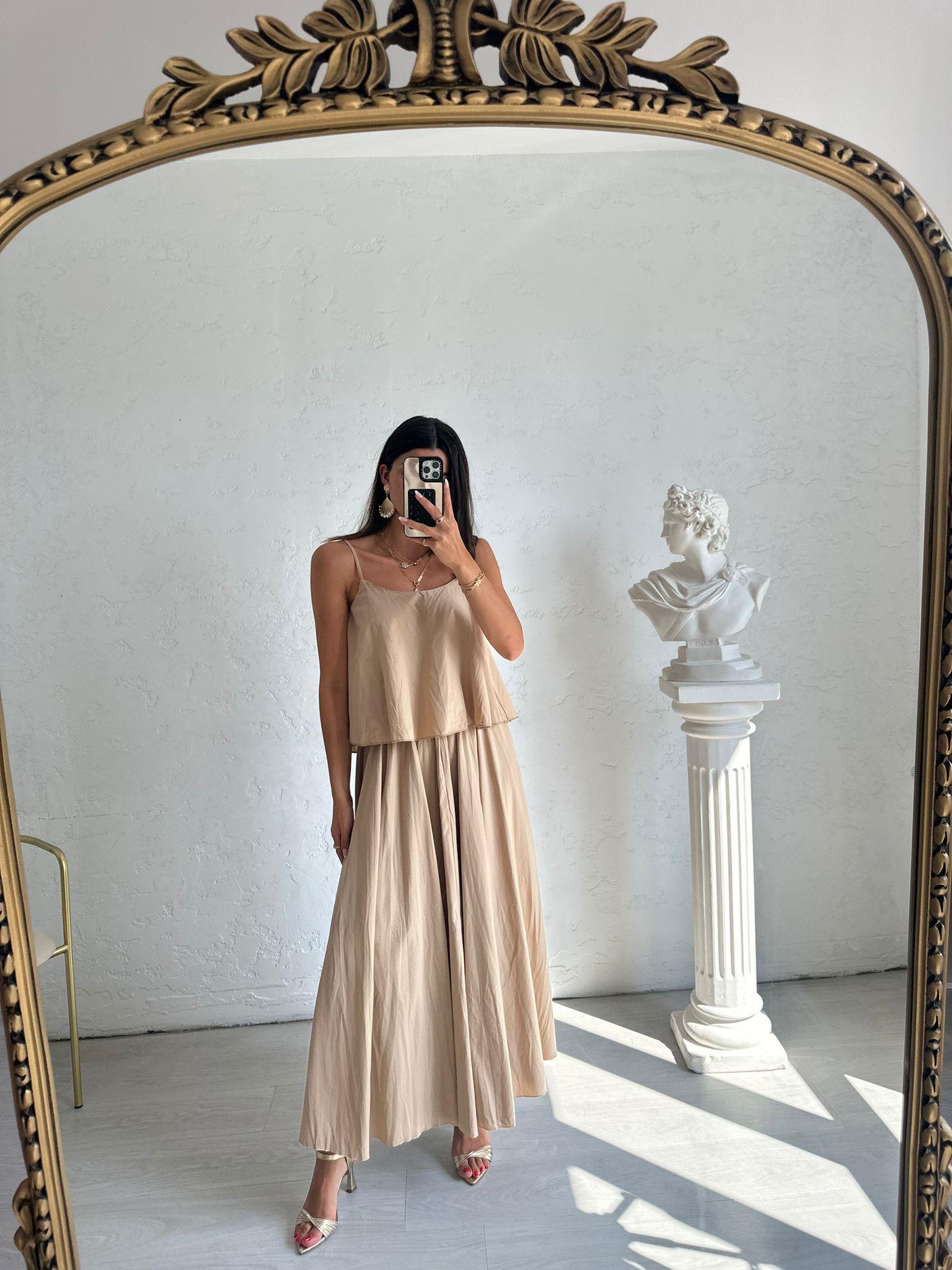 Nude Askılı Etekli Takım