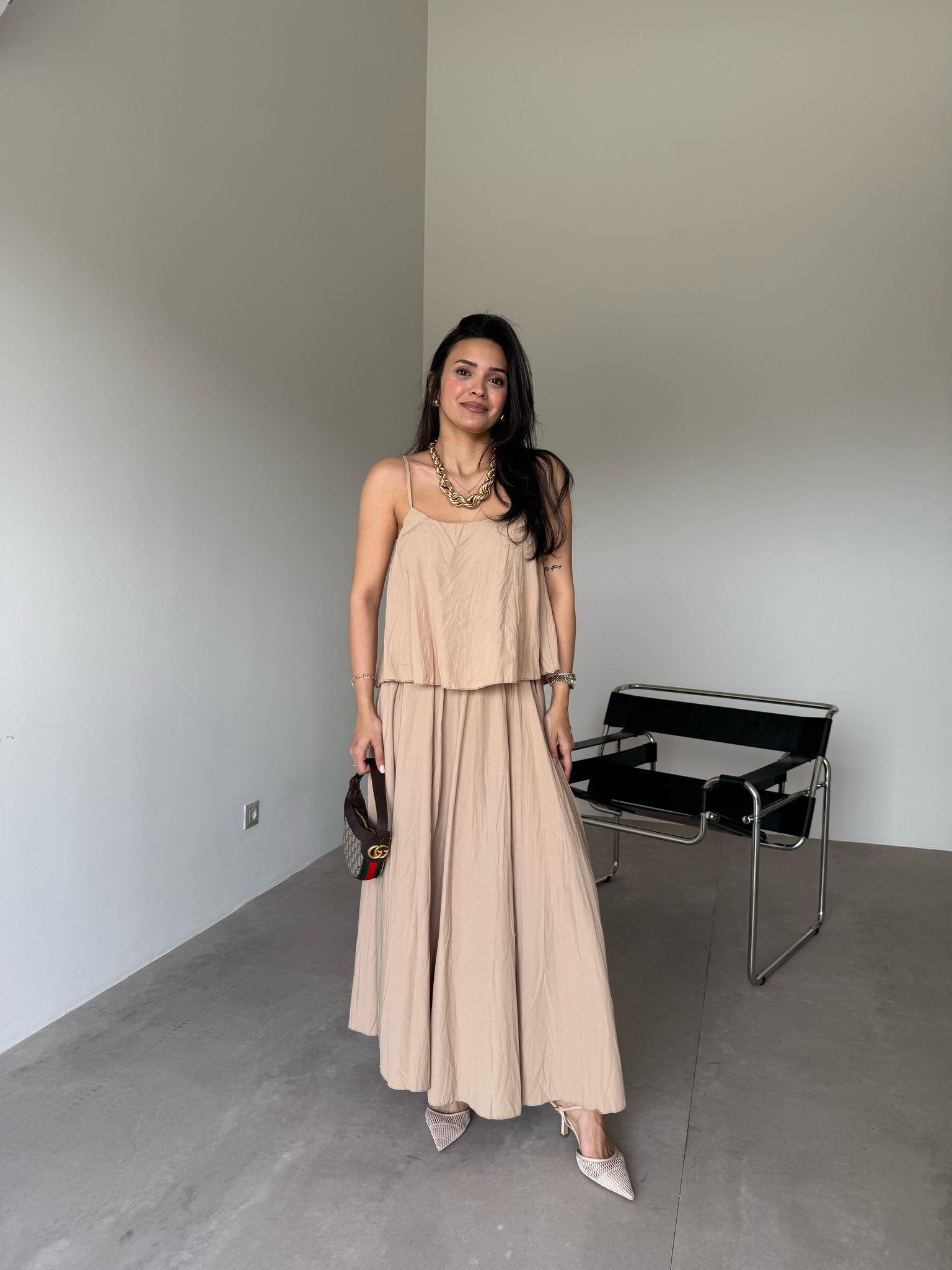 Nude Askılı Etekli Takım