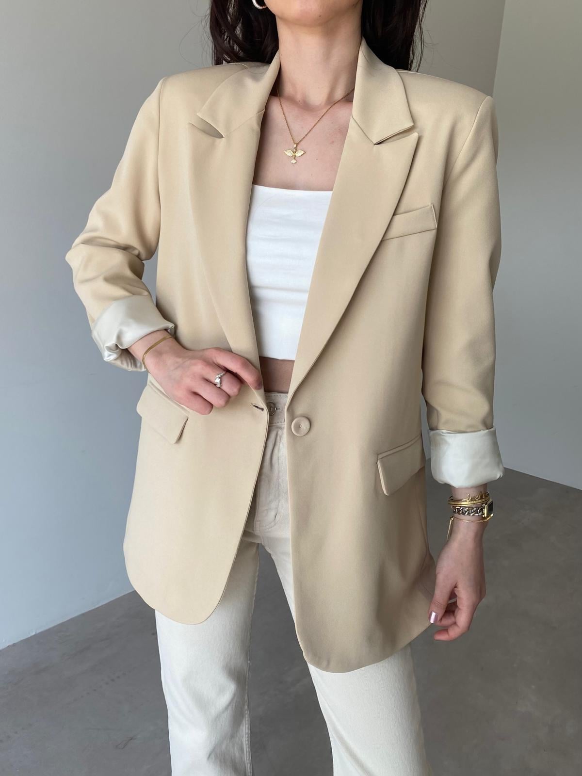Nude Tek Düğmeli Blazer Ceket
