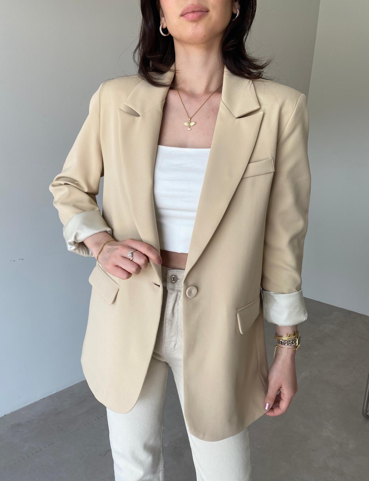 Nude Tek Düğmeli Blazer Ceket